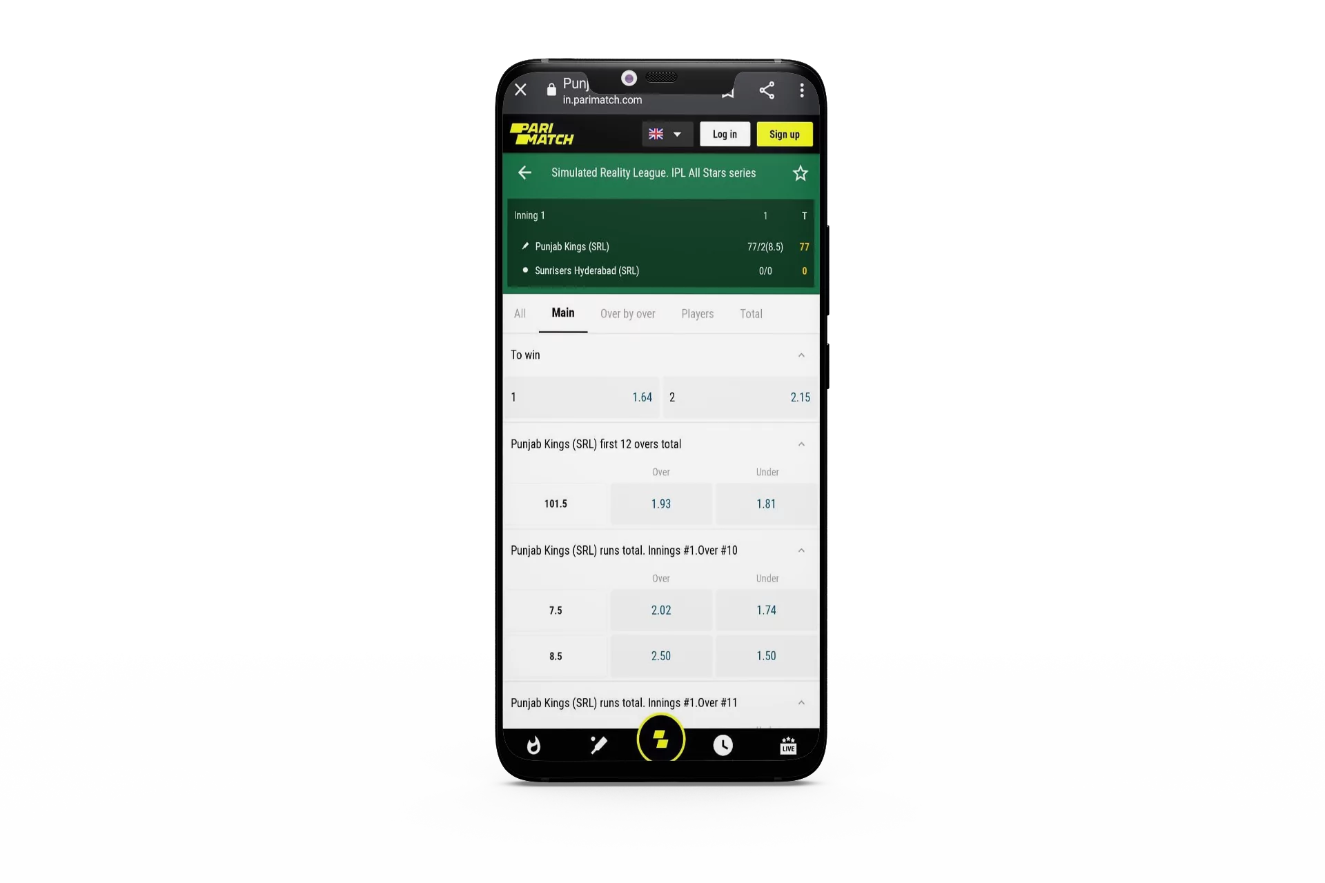 You can watch the statistics and change your bets during the match in Parimatch app.