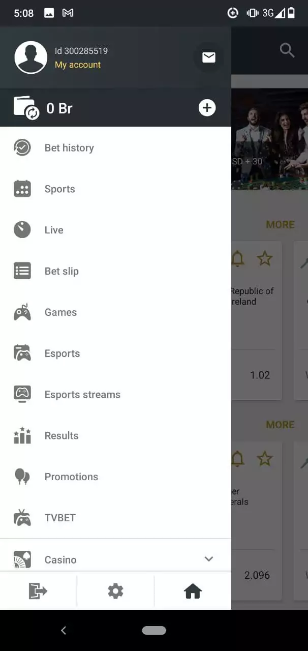 Melbet Mobile App Menu.