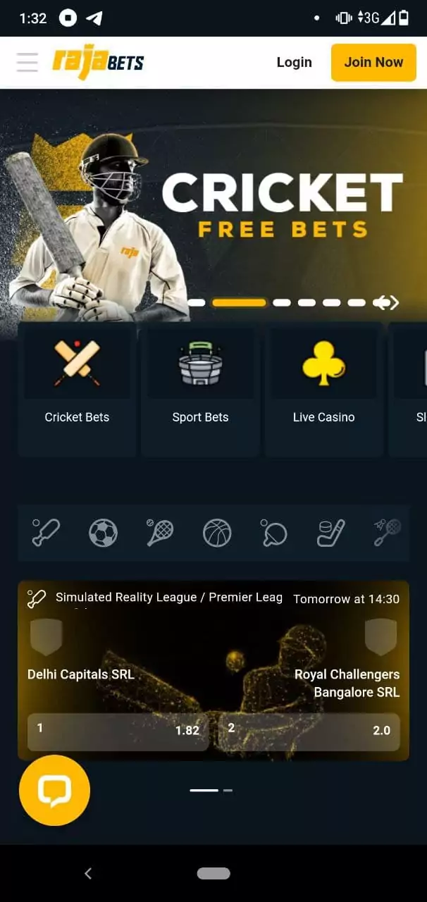 Rajabets App Homescreen.
