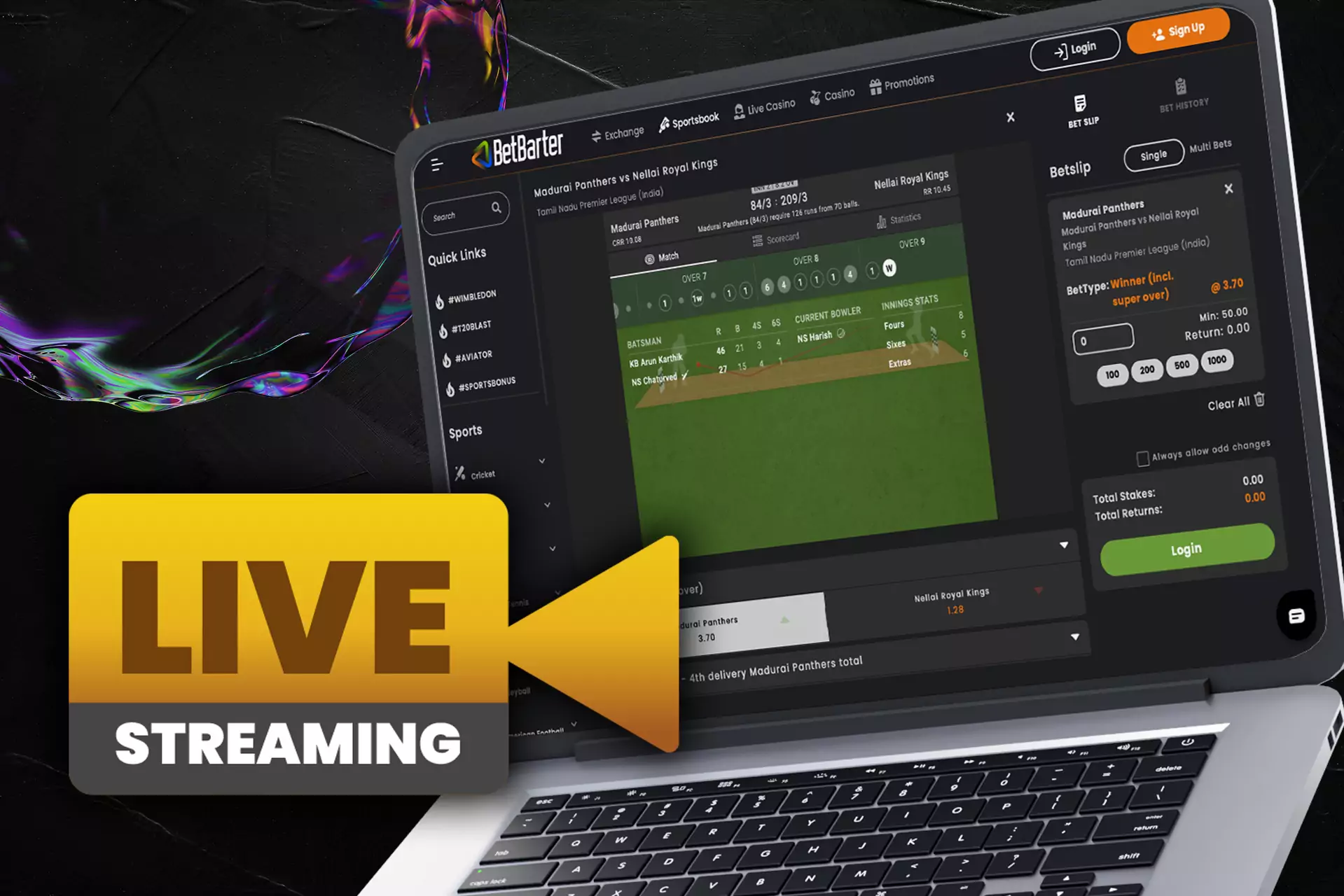 You can follow live matches right on the Betbarter website.