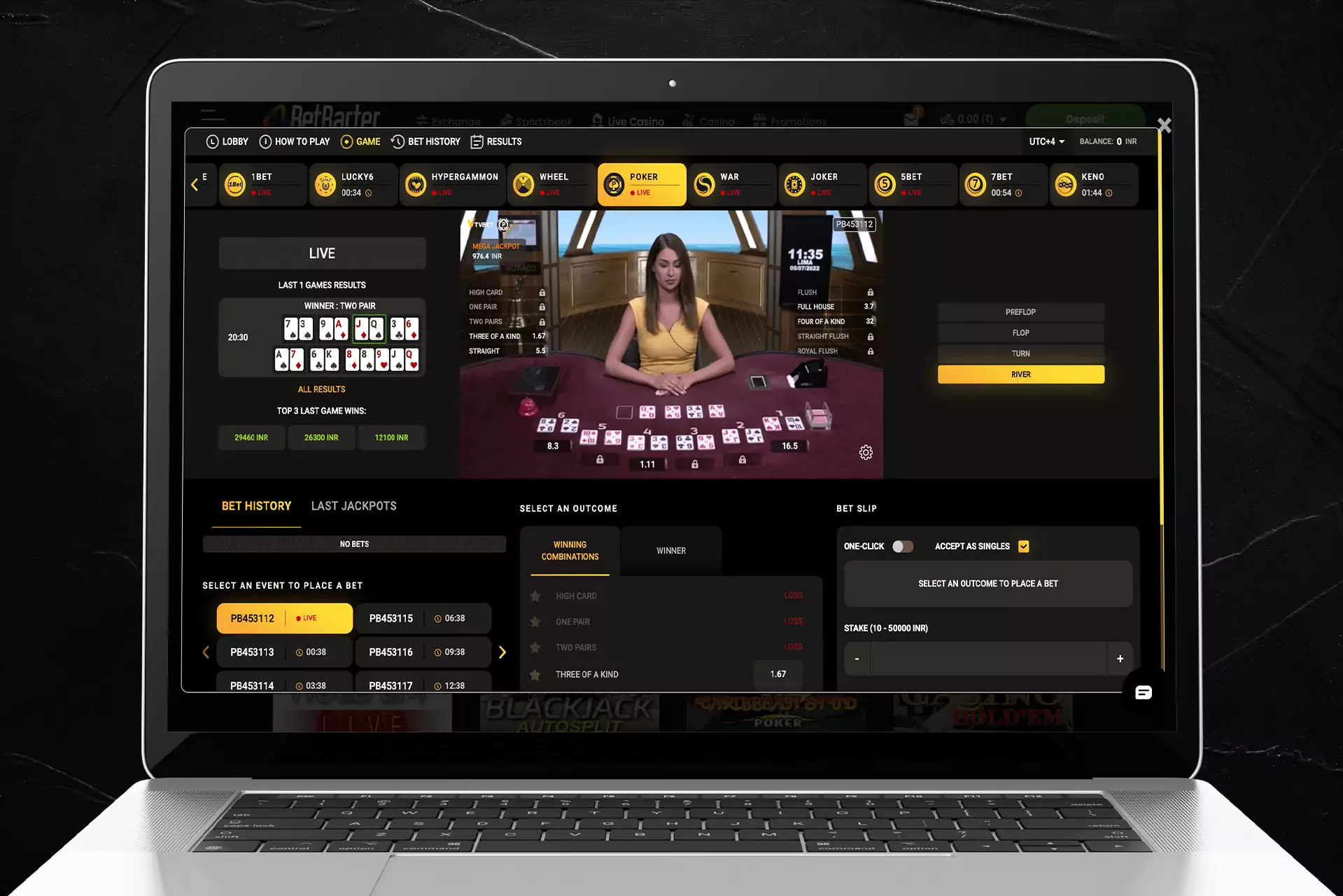 You can play online poker in the Betbarter live casino.