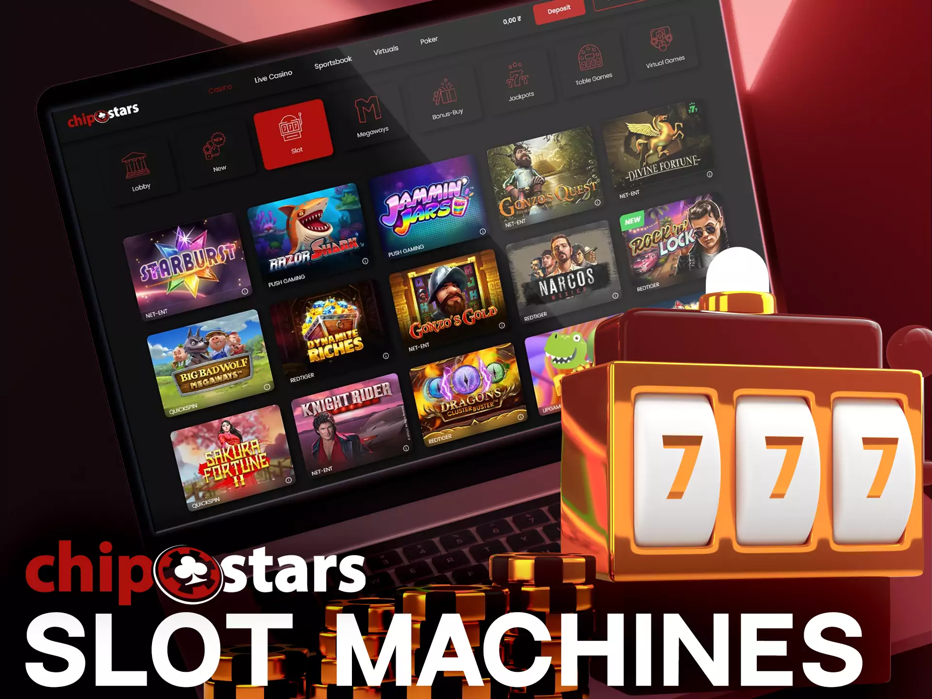 You can play amazing slot machines in the Chipstars Casino.