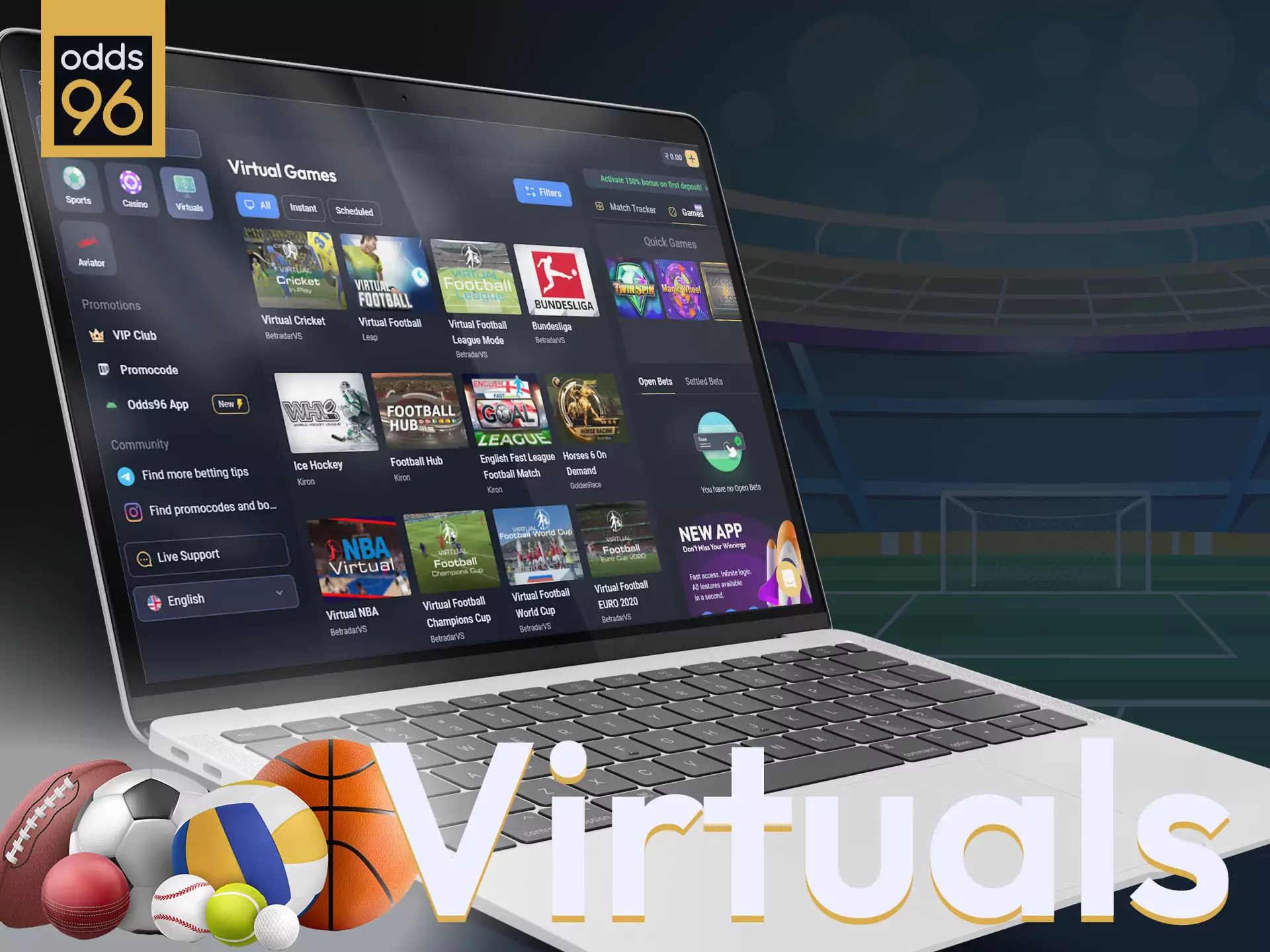 Place bets on virtual sports in Odds96.