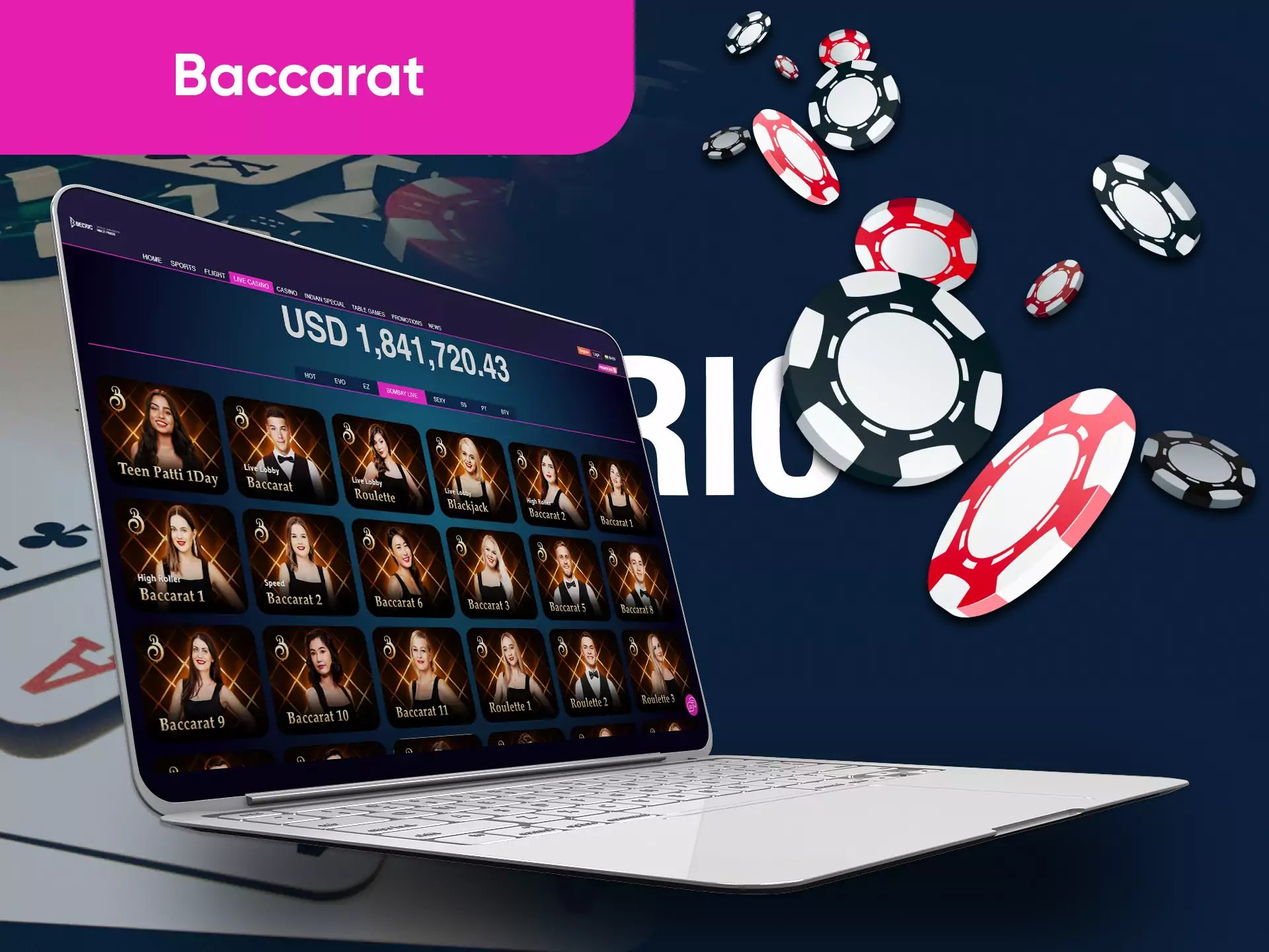 In the Becric Casino, you can play online baccarat with a real dealer.