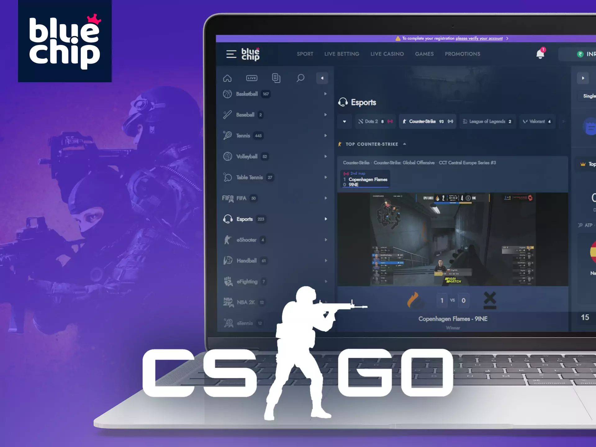 On Bluechip, you can place bets on CS:GO events.