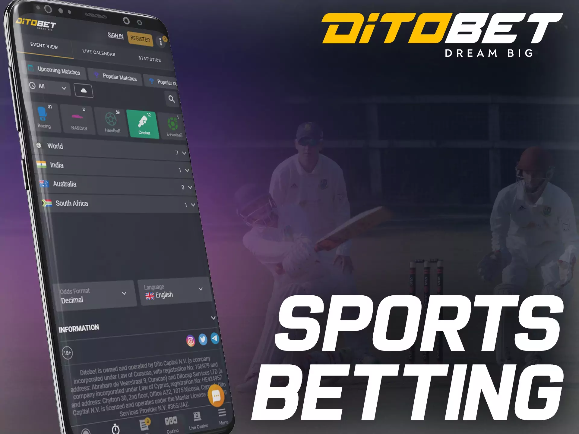 With Ditobet, make bets on any sports games.