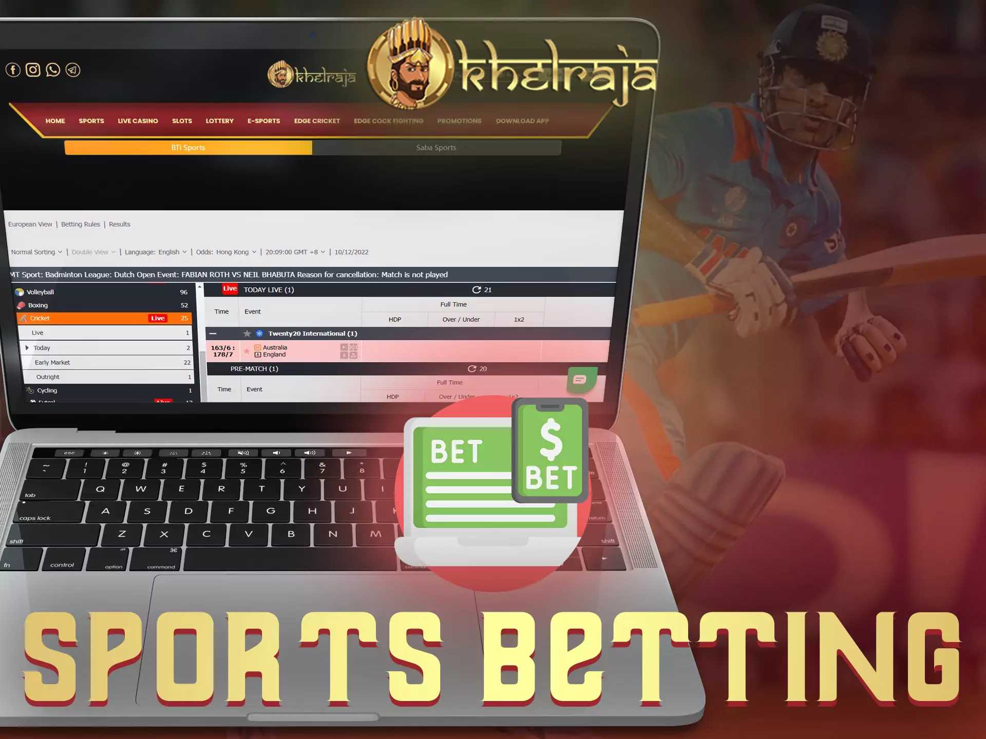 In the Khelraja sportsbook, you can place a bet on any sports event you find.