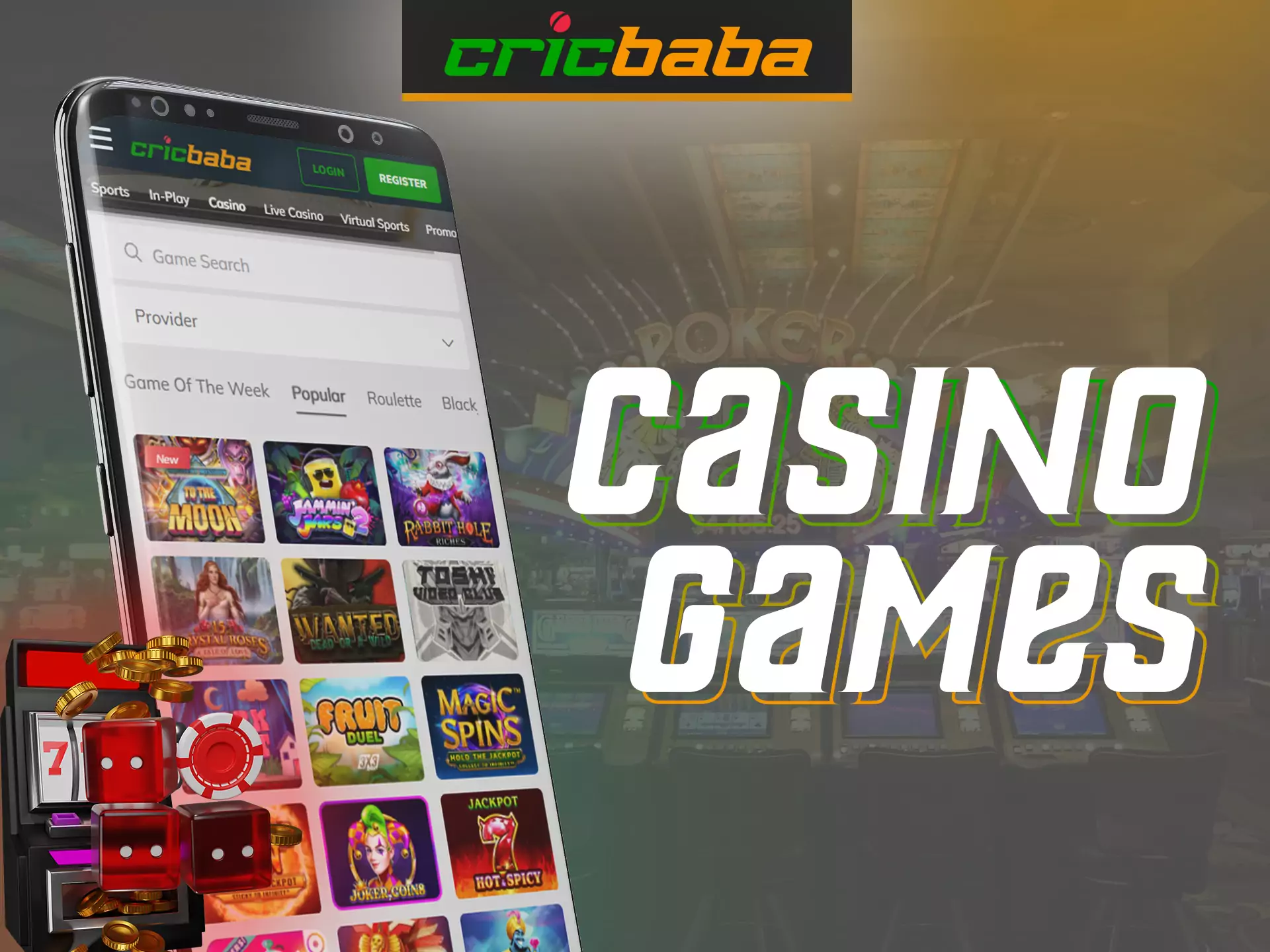 At Cricbaba Casino, play different games, choose from a large list, try your luck.