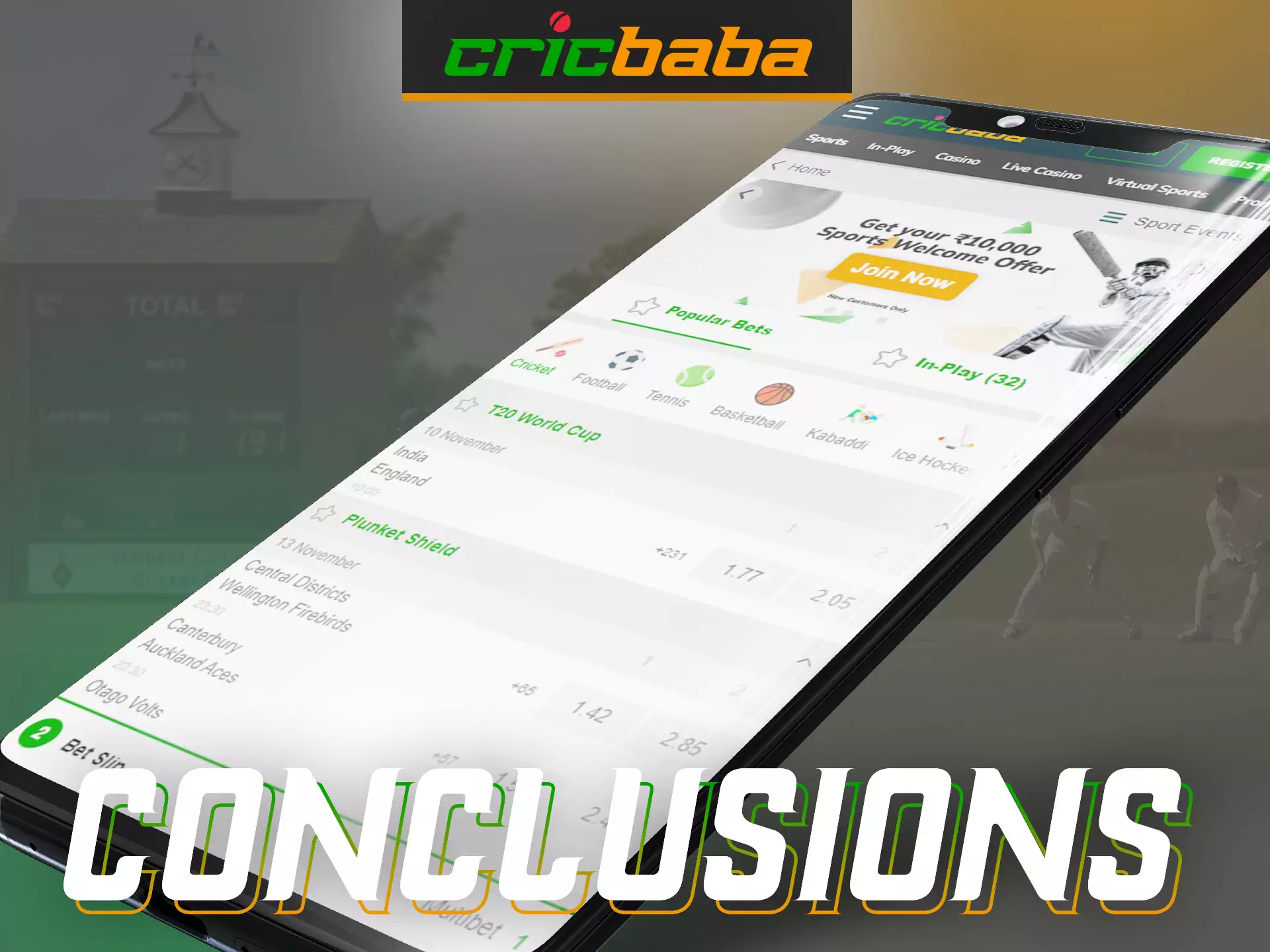 The Cricbaba app will allow you to place bets, use bonuses and play your favorite games.