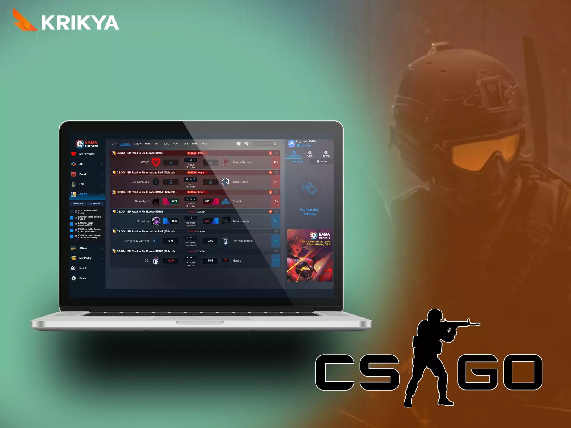 On Krikya, you can bet on CS:GO.