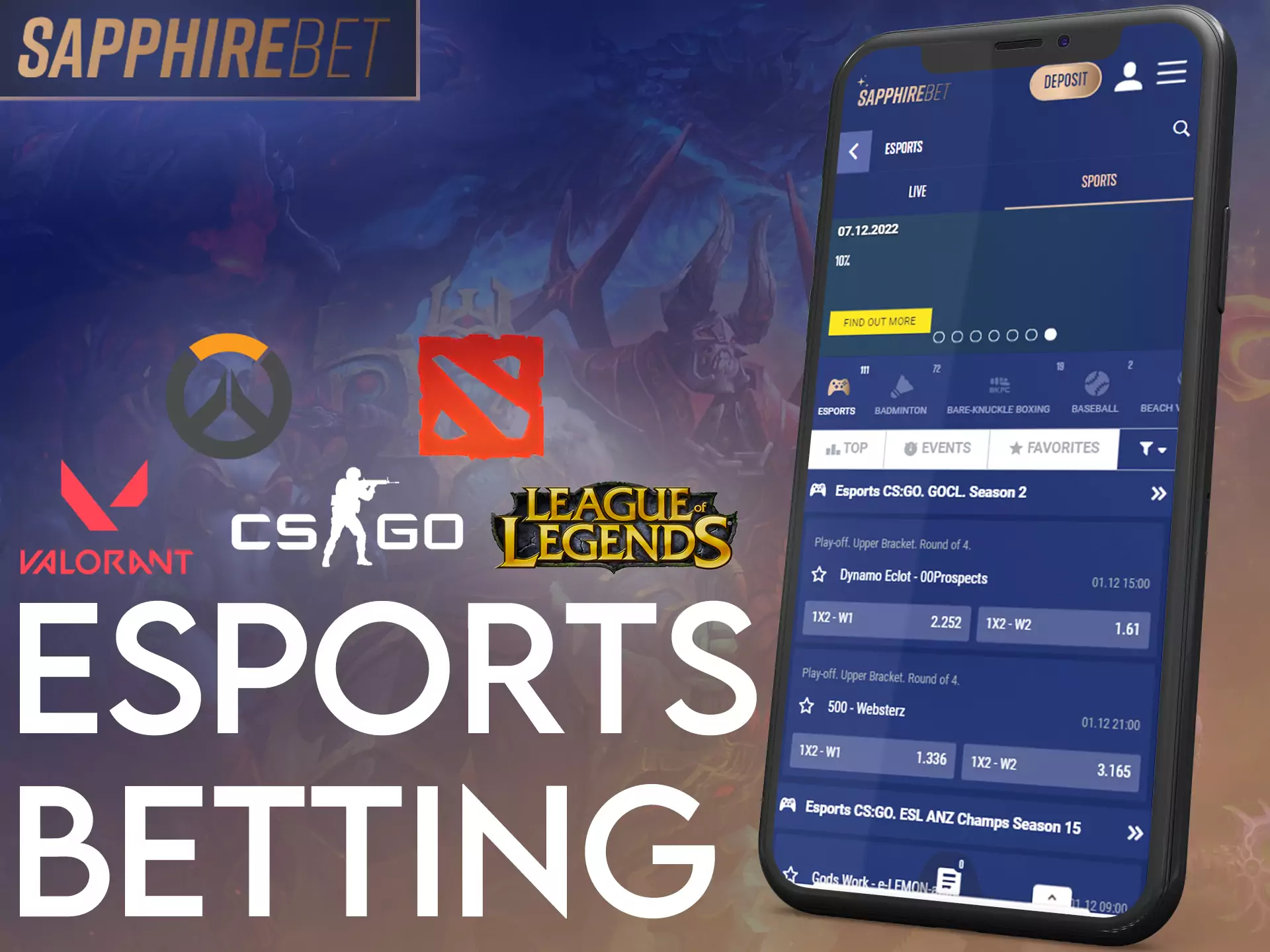 In the Sapphirebet app, place bets on esports, support your favorite teams.