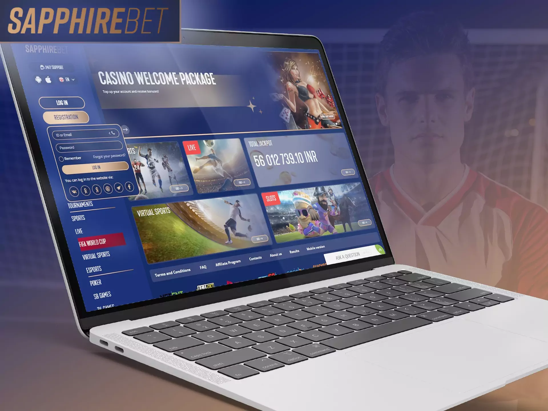 Log into your Sapphirebet account, get special bonuses and place bets.