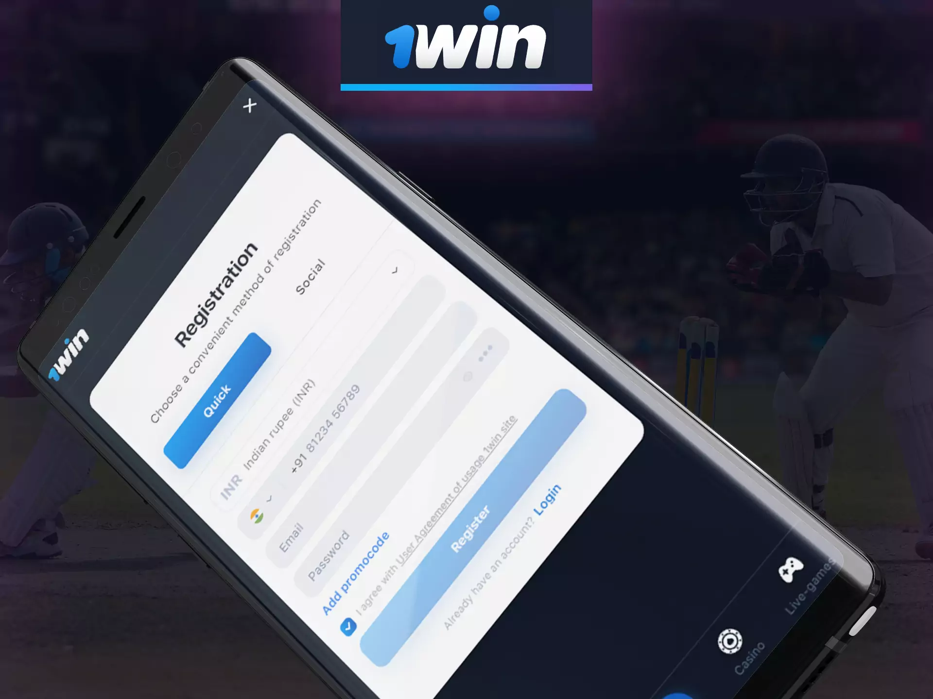 Registration in 1win app is simple.