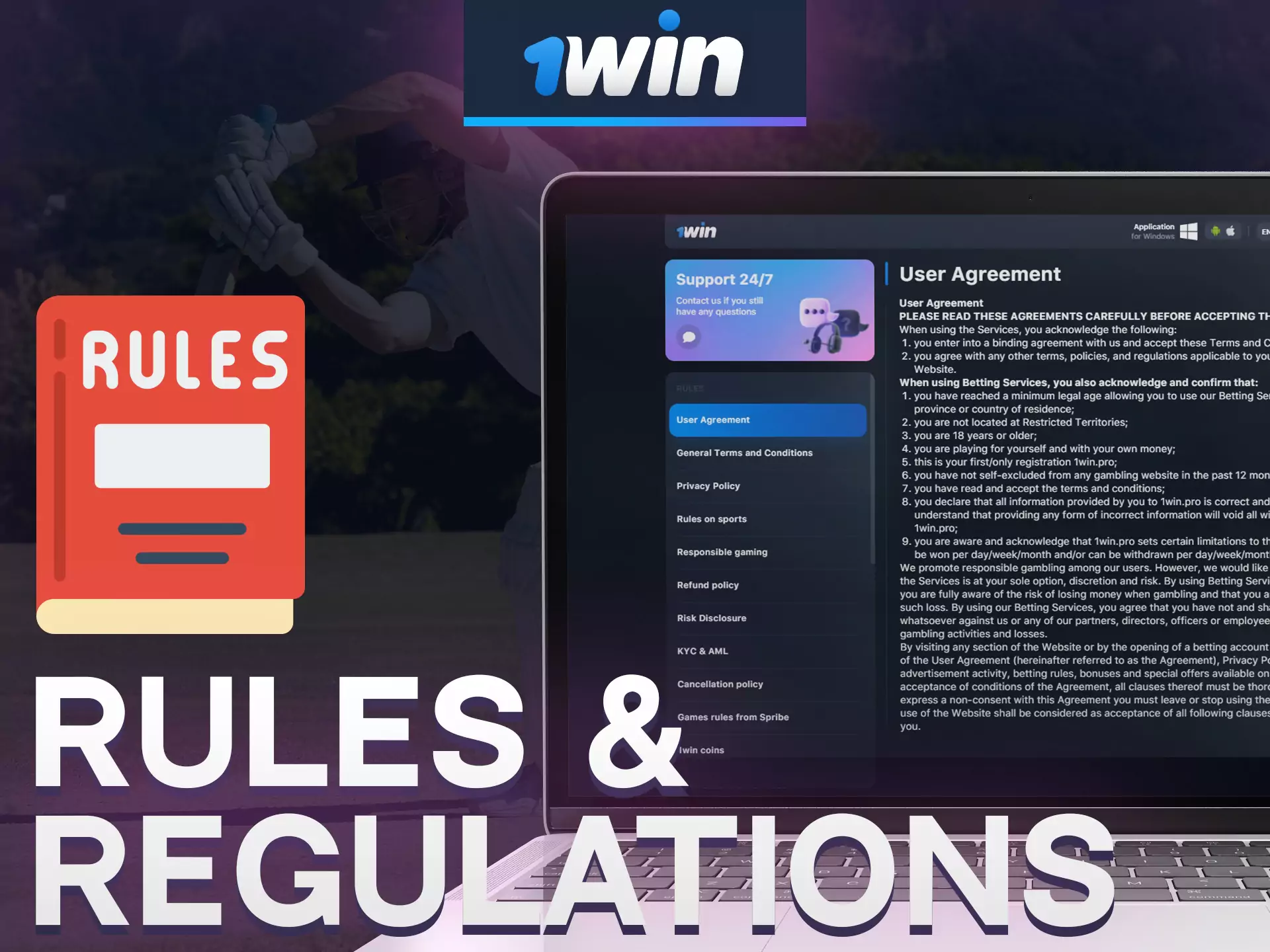 Read and follow 1win rules when making bets.