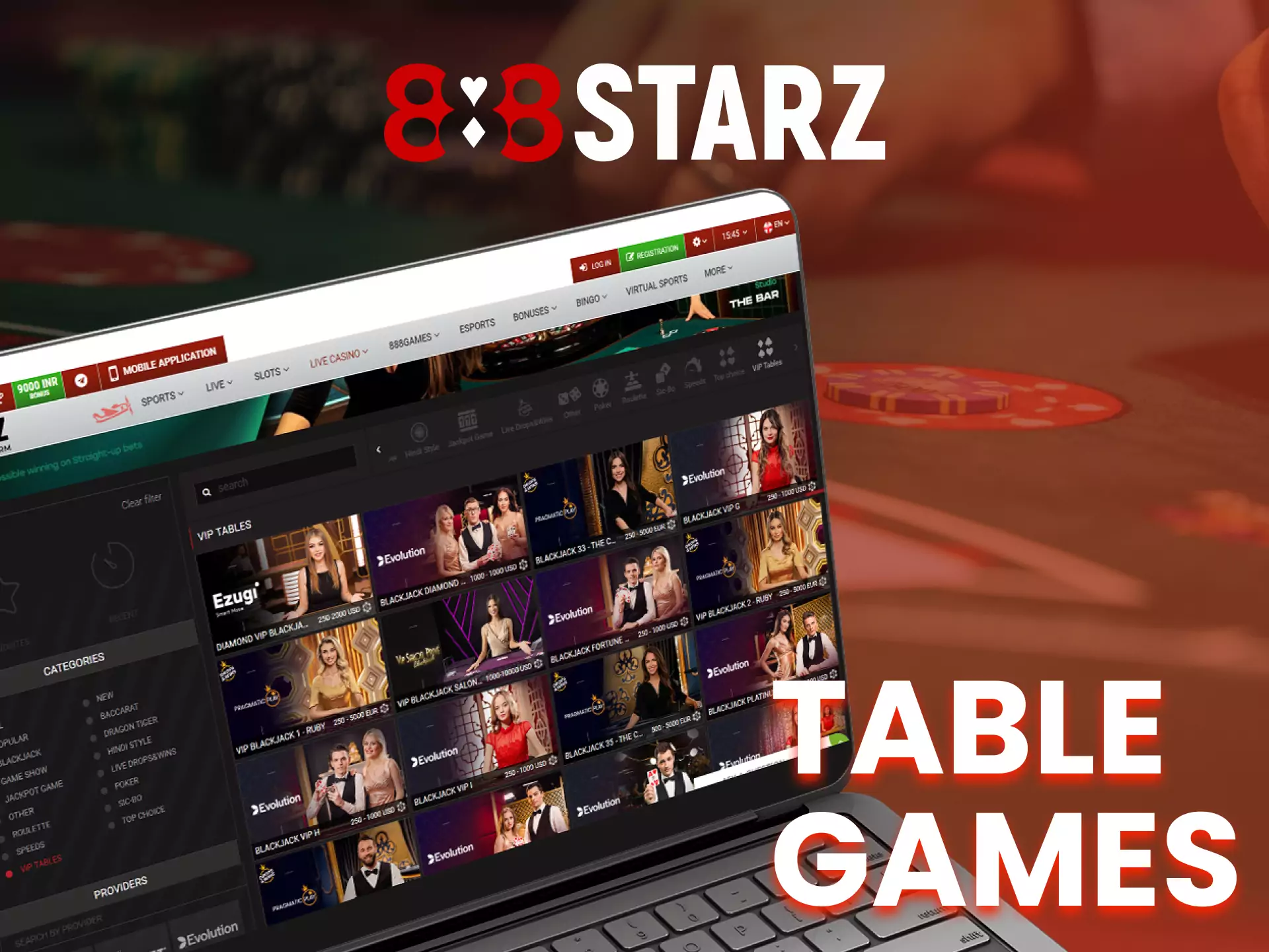 Play table games with real people at 888starz.