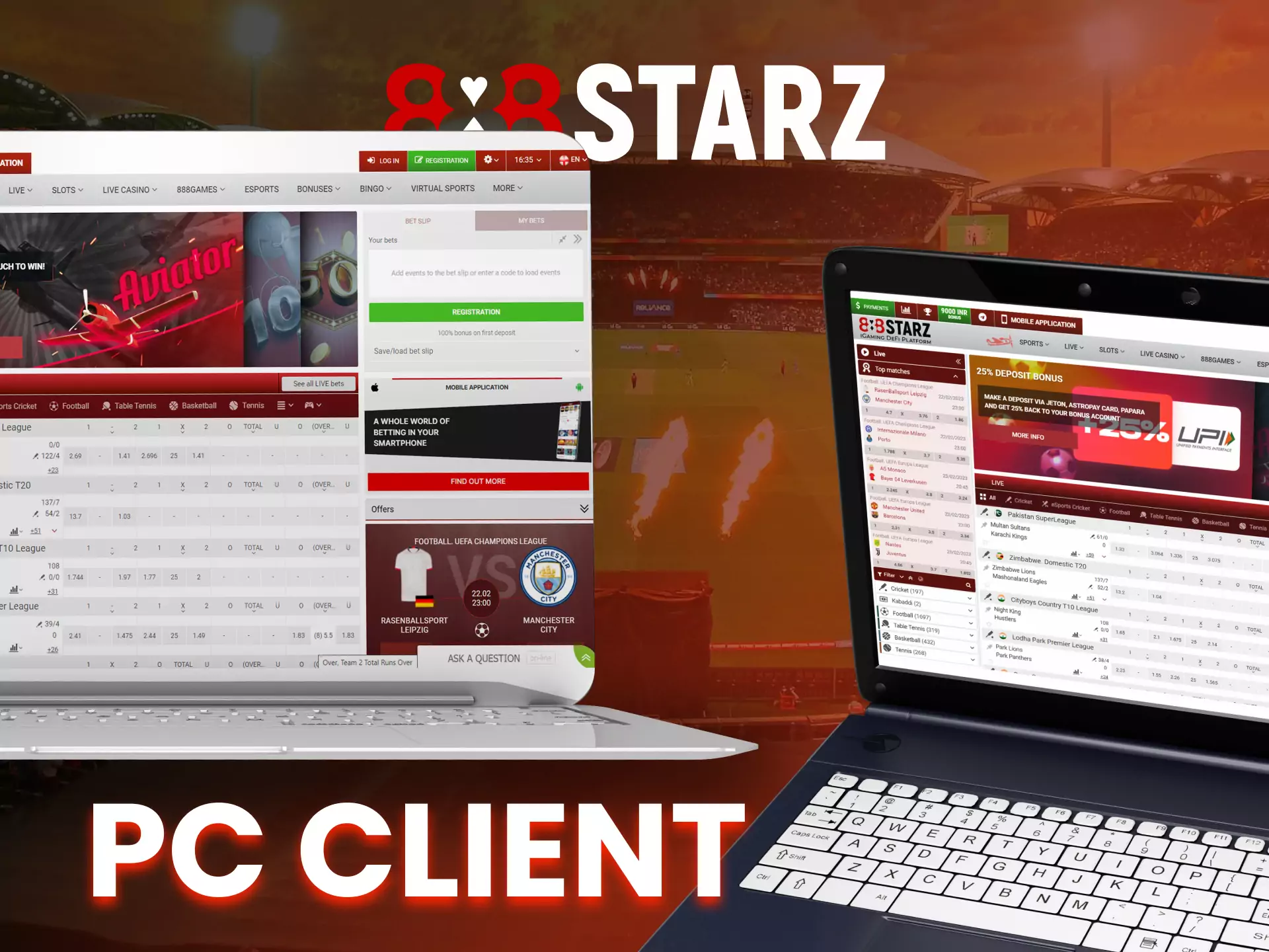 Use all of the 888starz website functions on your PC.