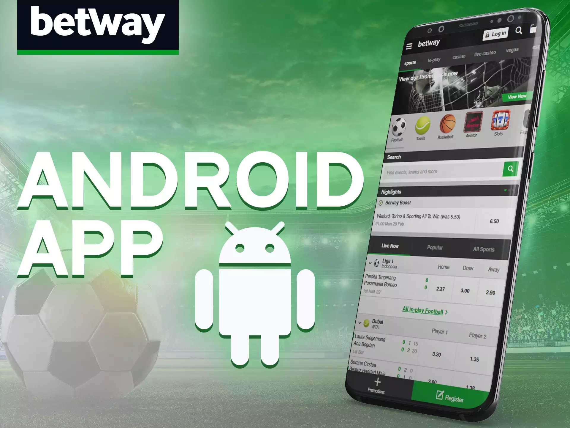 You can use all of the Betway options on your Android device.
