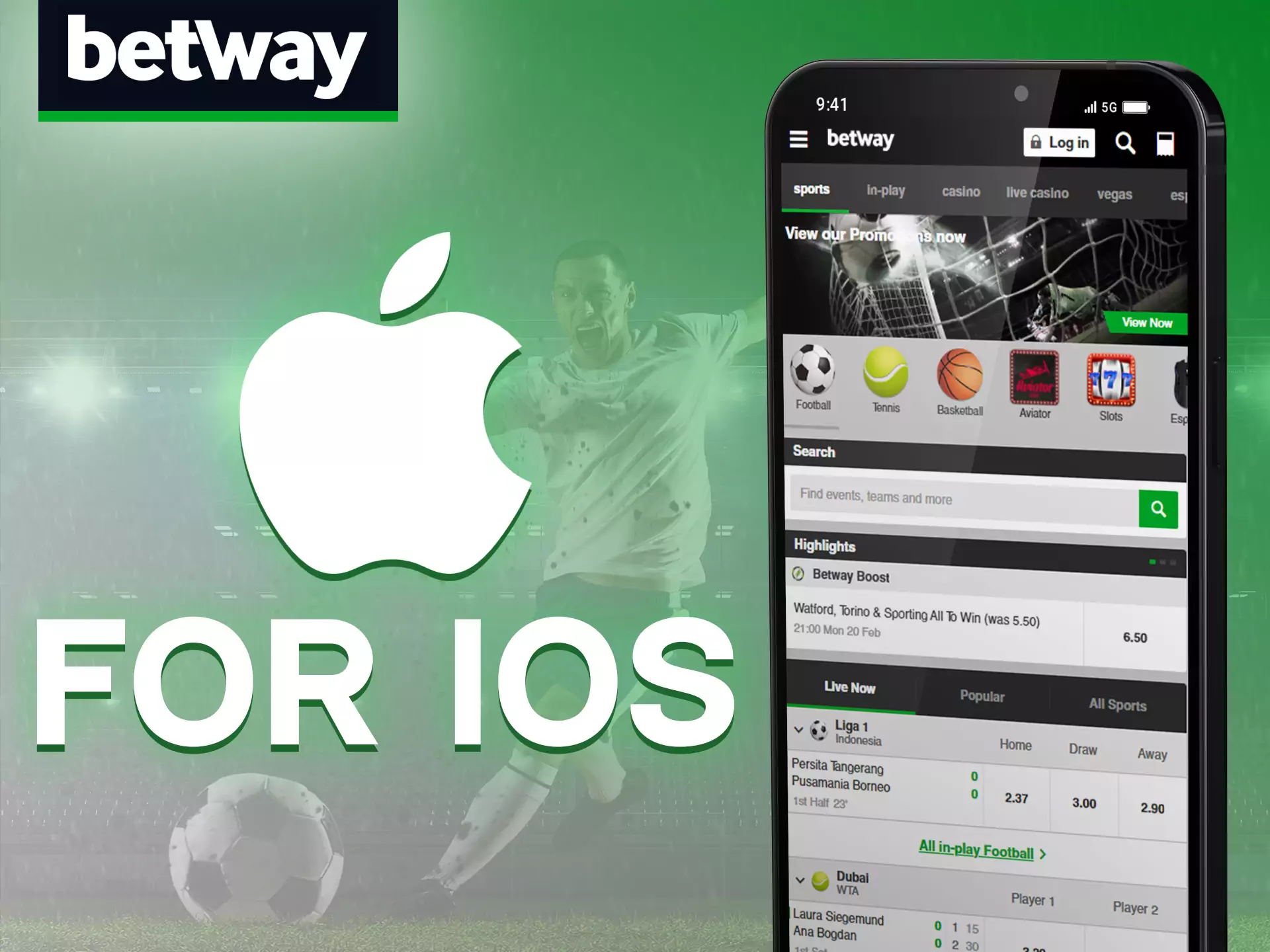 Install Betway app on your iOS device.