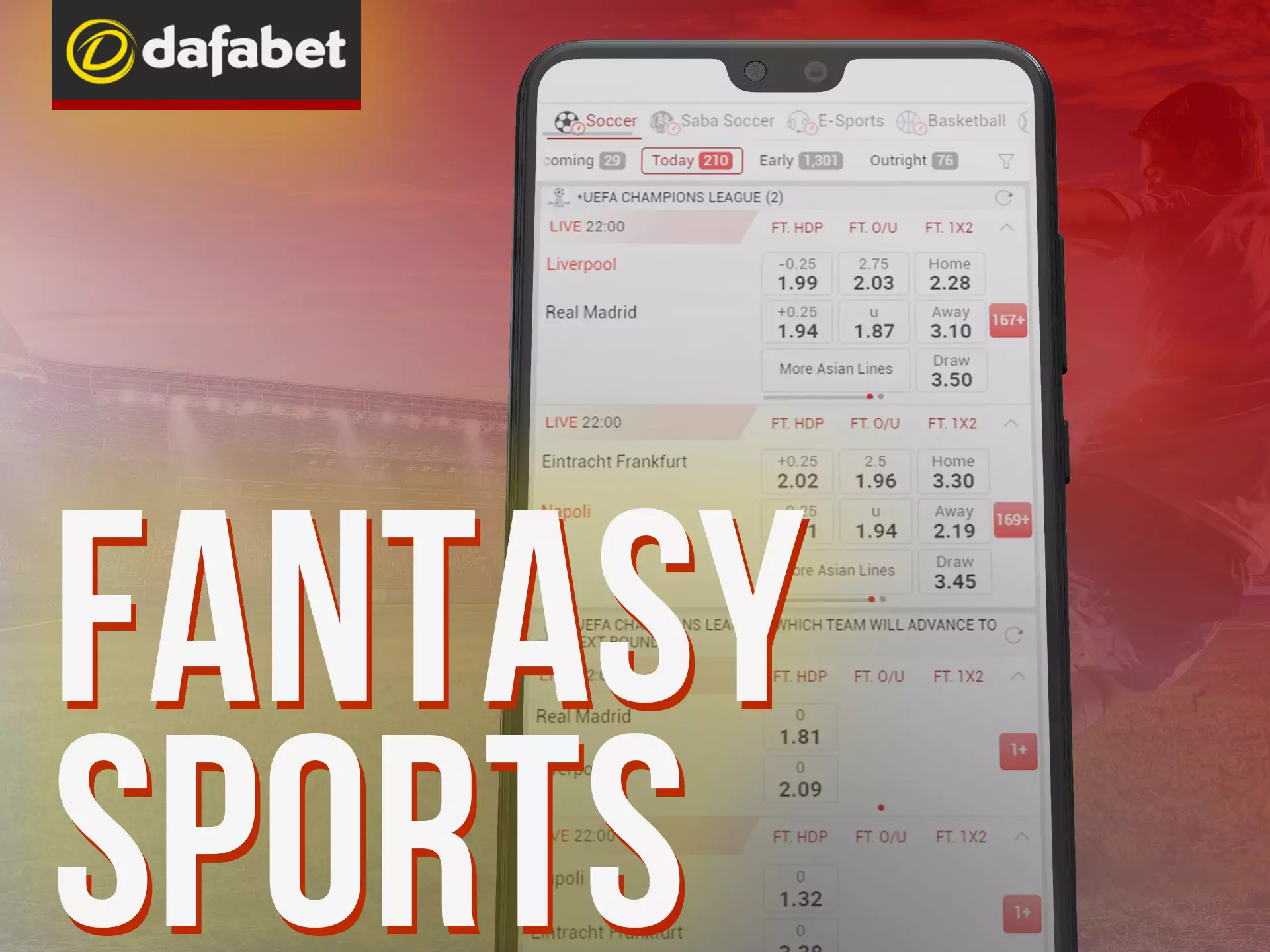 Bet on best teams of fantasy sports in Dafabet app.