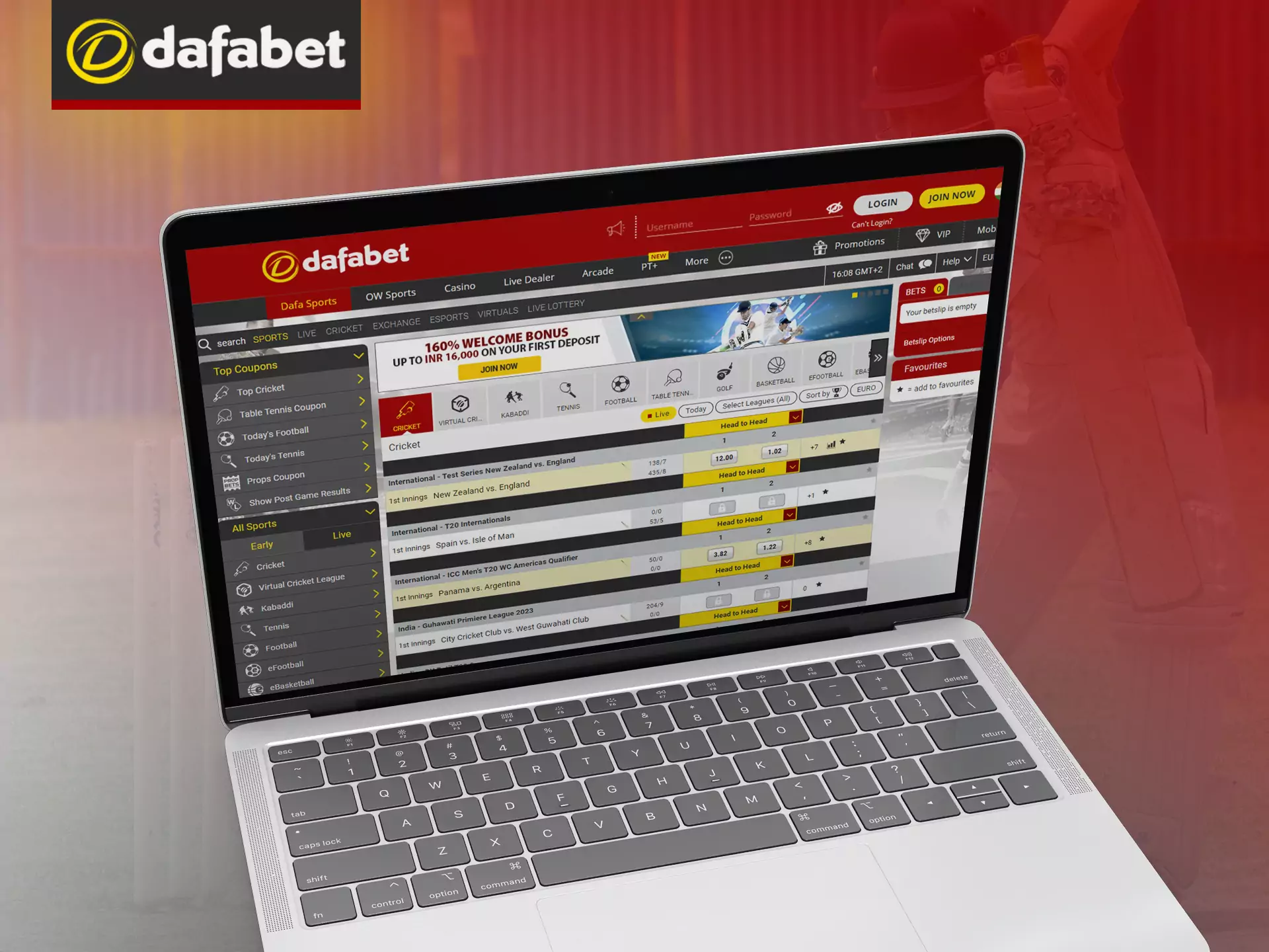 You can use Dafabet to place bets on your personal computer.