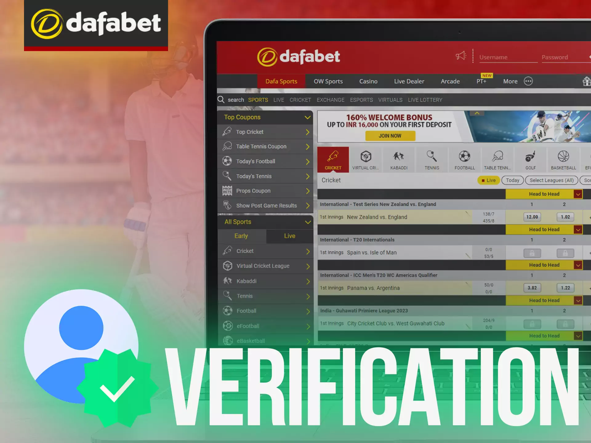 Confirm your identity at Dafabet to bet and play.