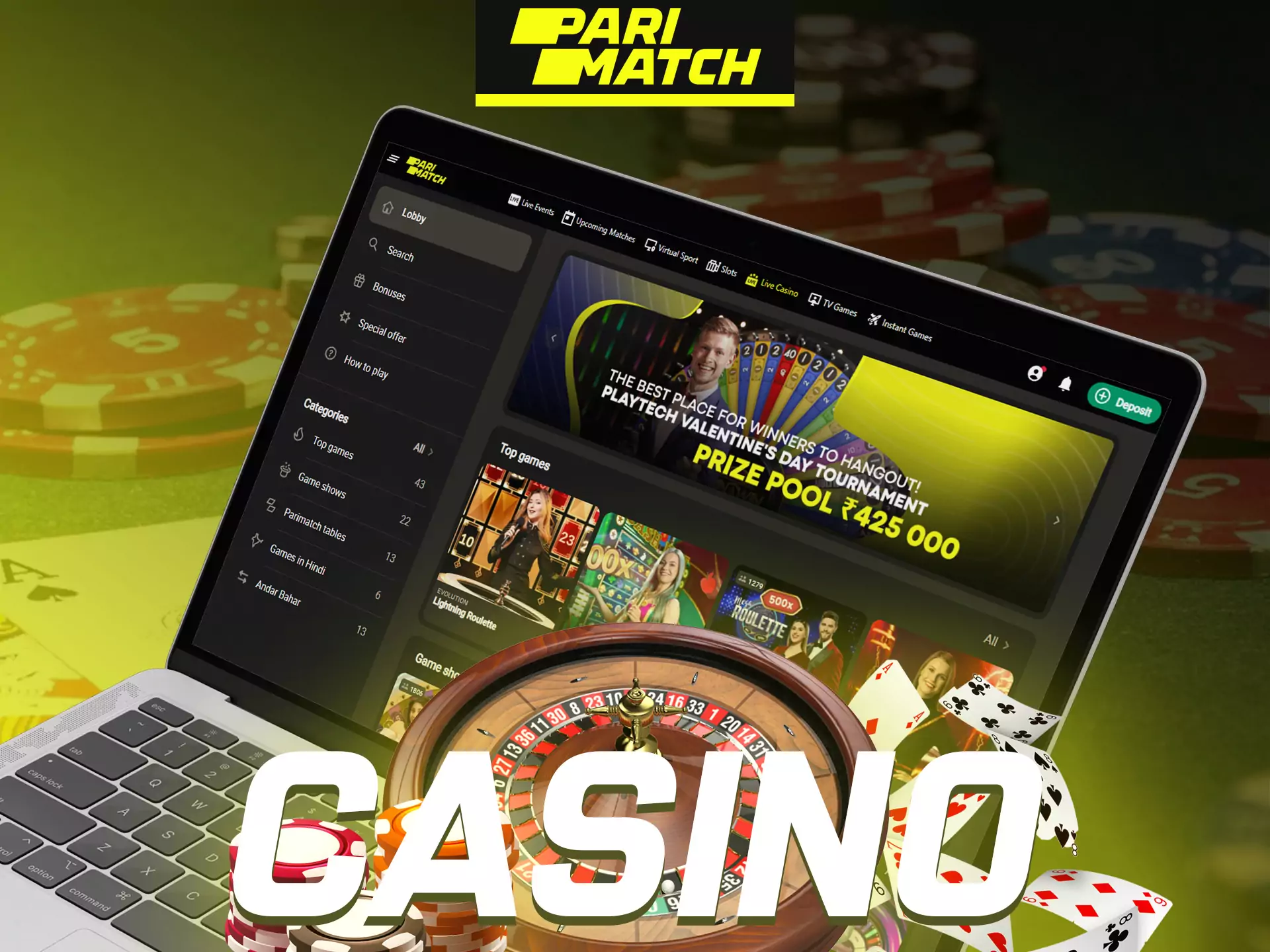 Parimatch casino provides wide variety of games for play.