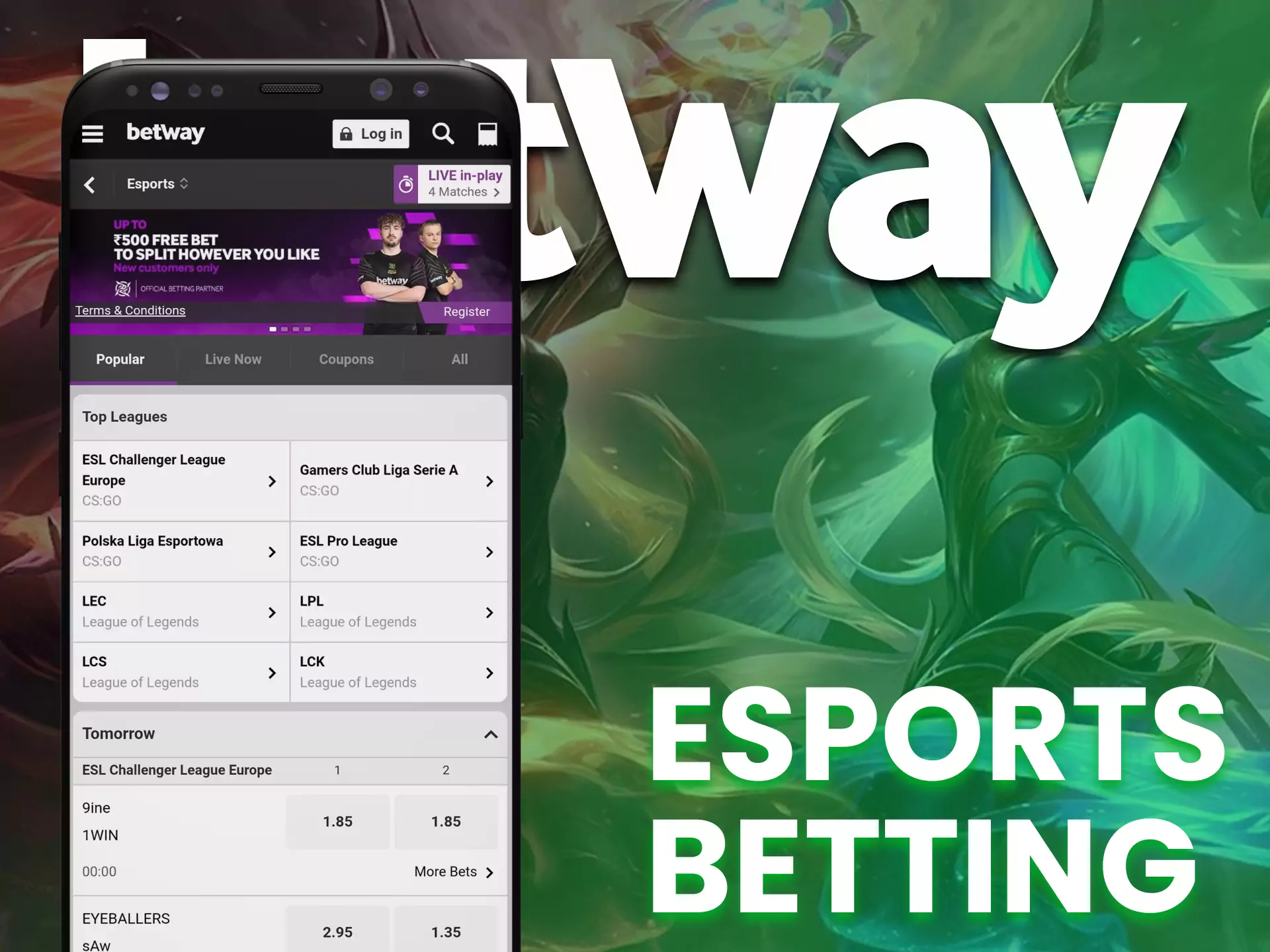 On the Betway app you can bet on esport.