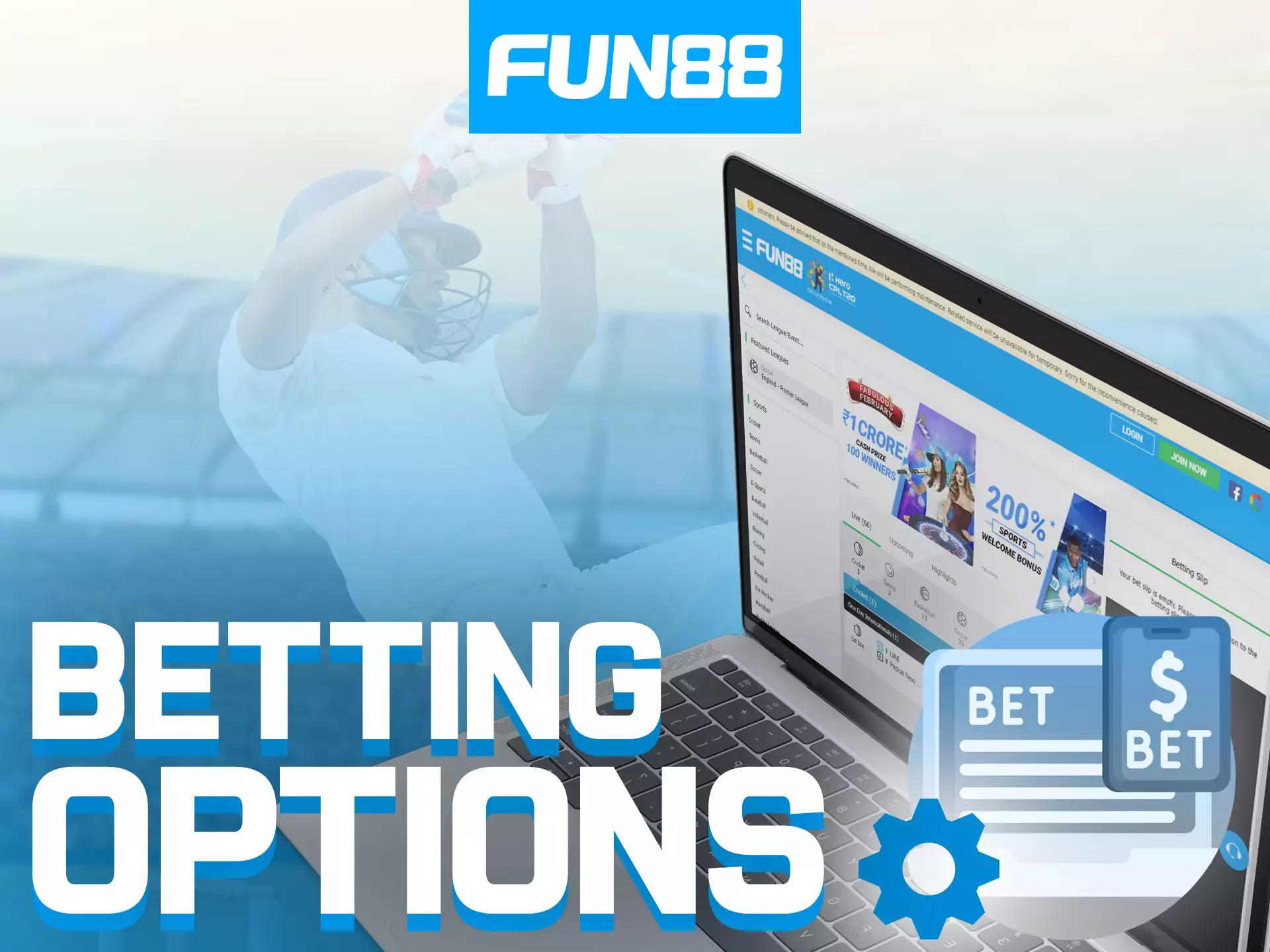 At Fun88, try the different options for betting on sporting events.