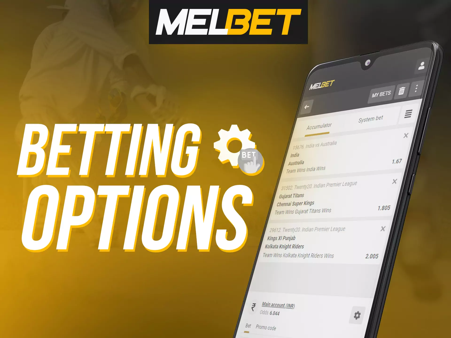 In the Melbet app you can use different options for betting.