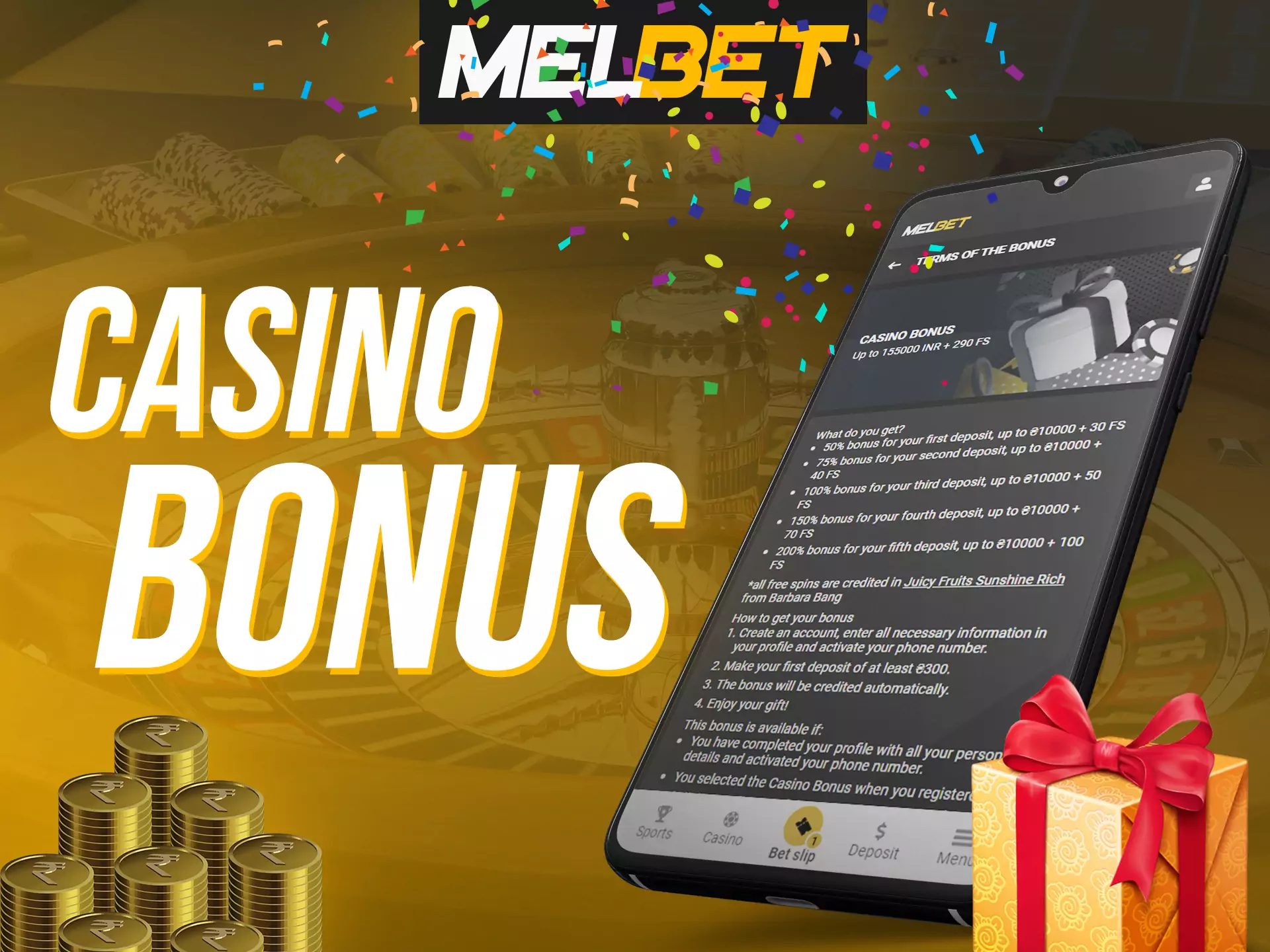 The Melbet app will give you a special bonus for playing casino.