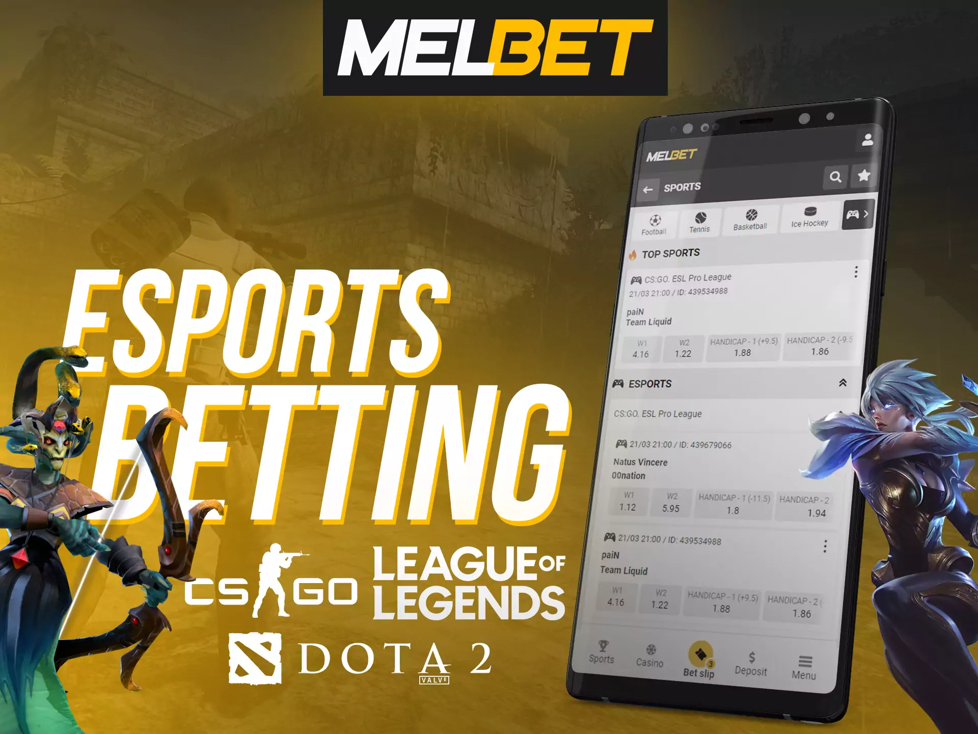 In the Melbet app you can bet on esports.