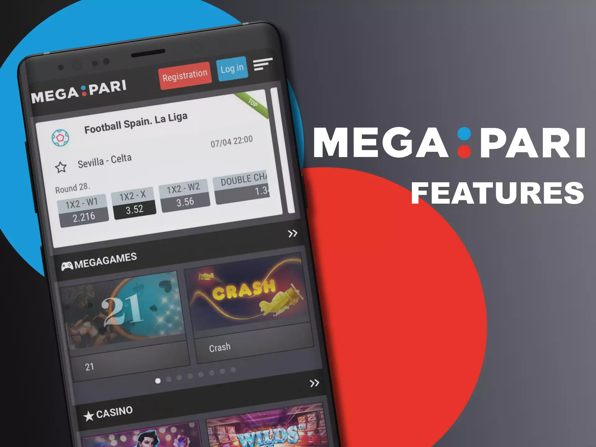 Try all the features of the Megapari app for betting and casino games.