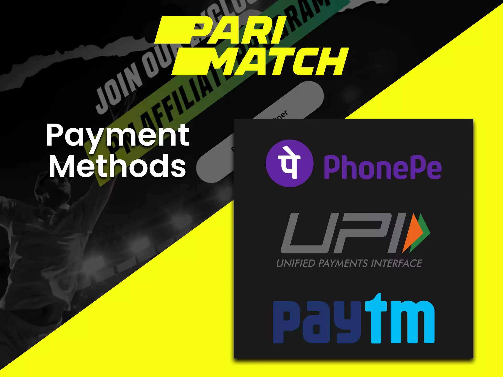 The Parimatch affiliate program uses the most common payment methods in India.