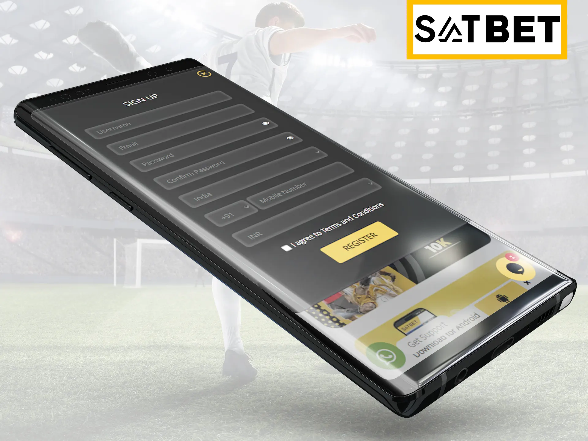 Register your new Satbet account in app on special page.