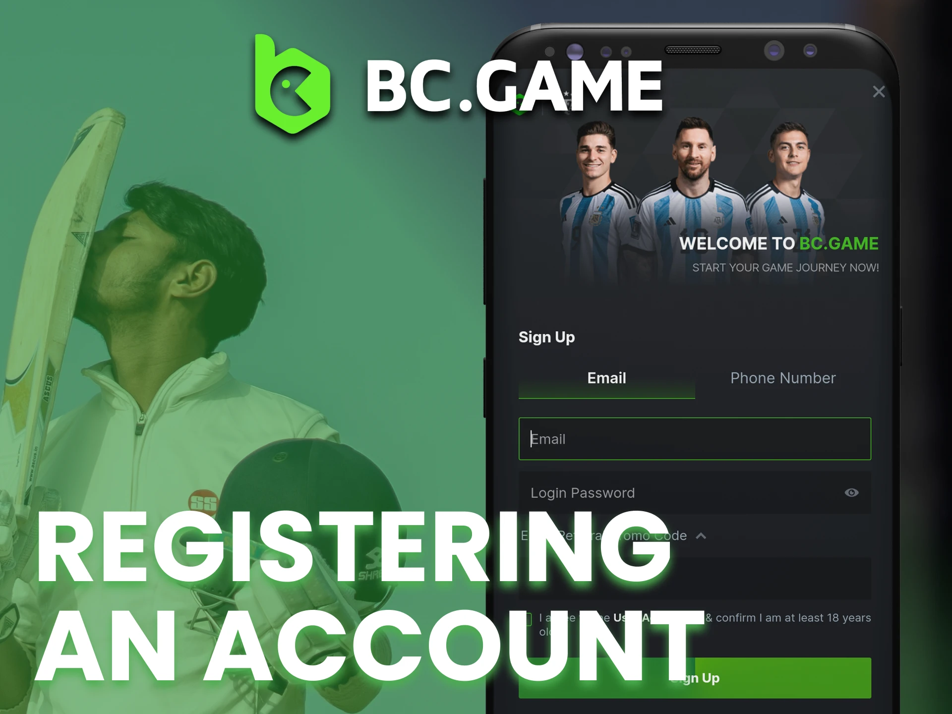 Register your new BC Game account using BC Game app registration page.