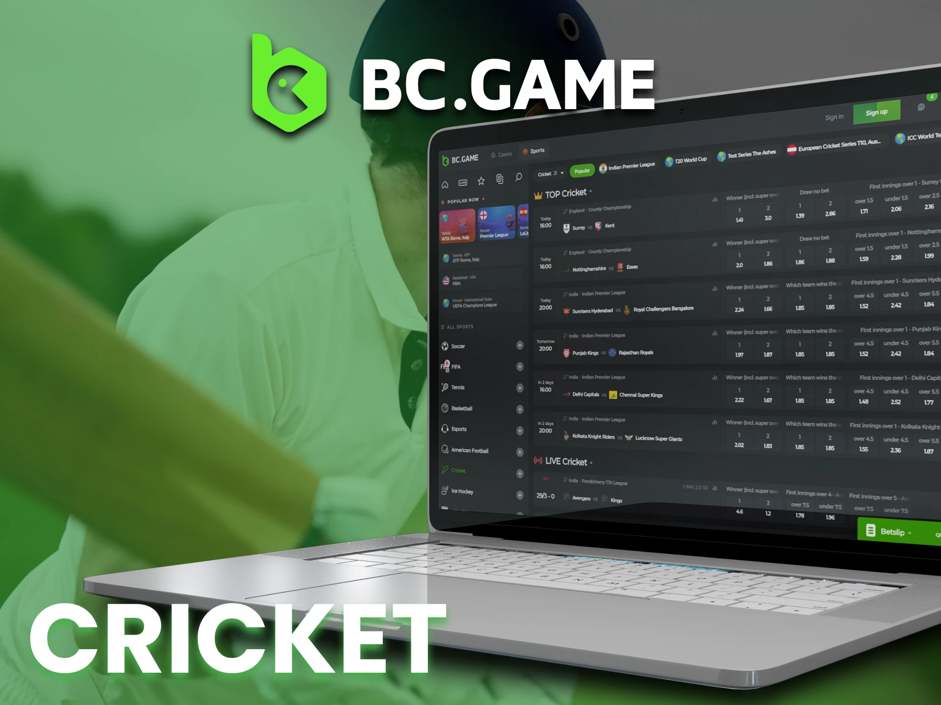 Search for live cricket matches and bet on them at BC Game.