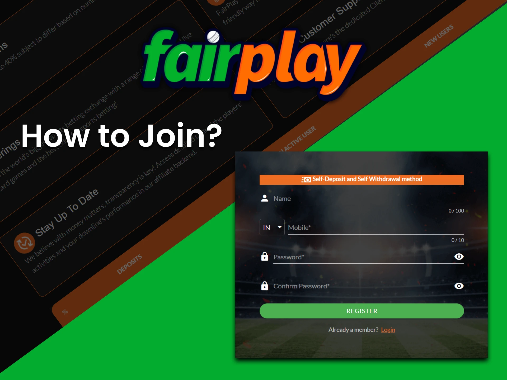 Make new Fairplay account to participate in affiliate program.