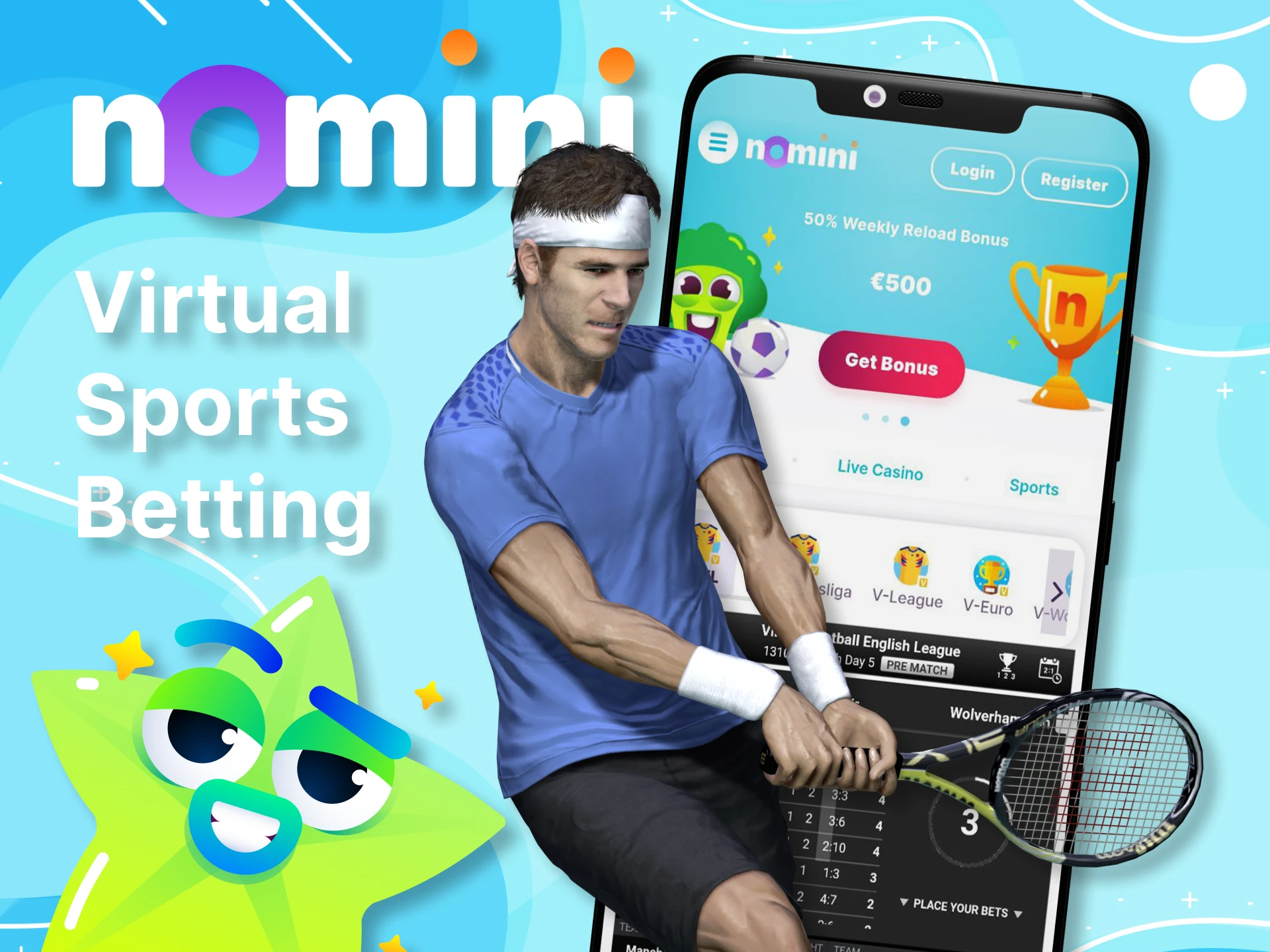 With the Nomini app, bet on virtual sports.