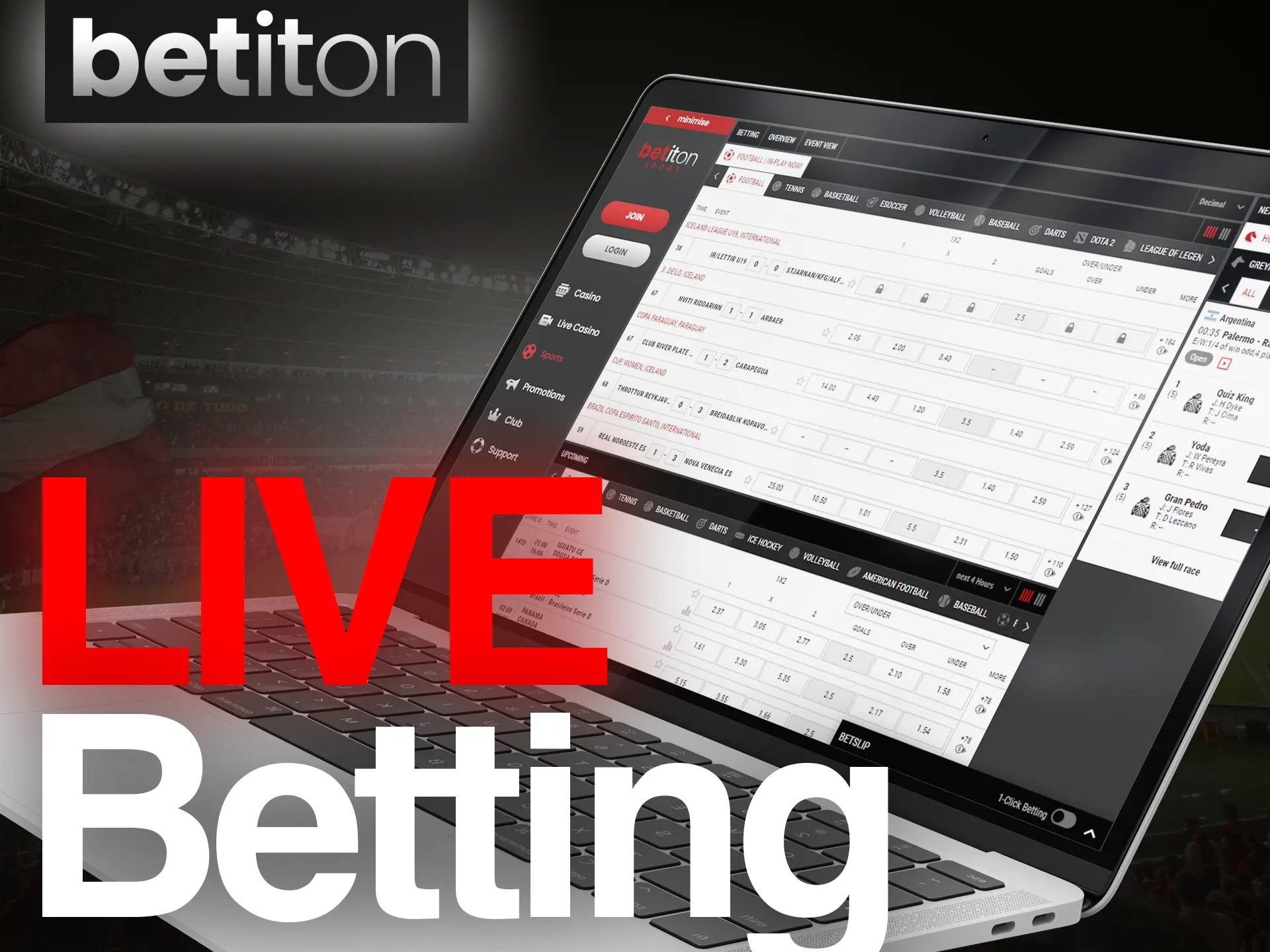 Bet on sports in a live format at the Betiton.