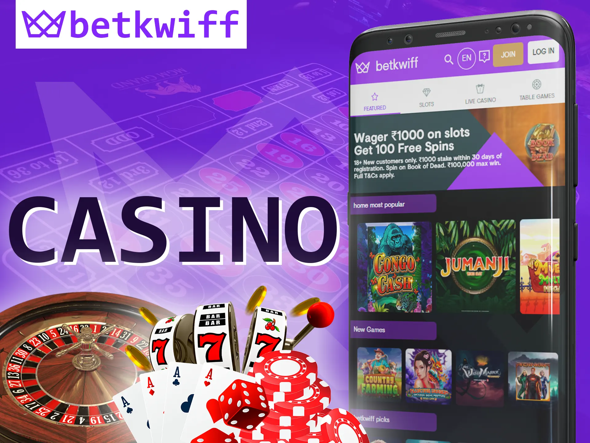 In the Betkwiff app, play casino games and test your luck.