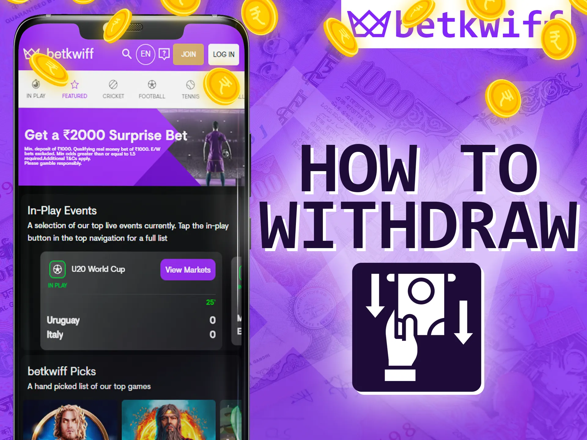 With the Betkwiff app you can easily withdraw money.