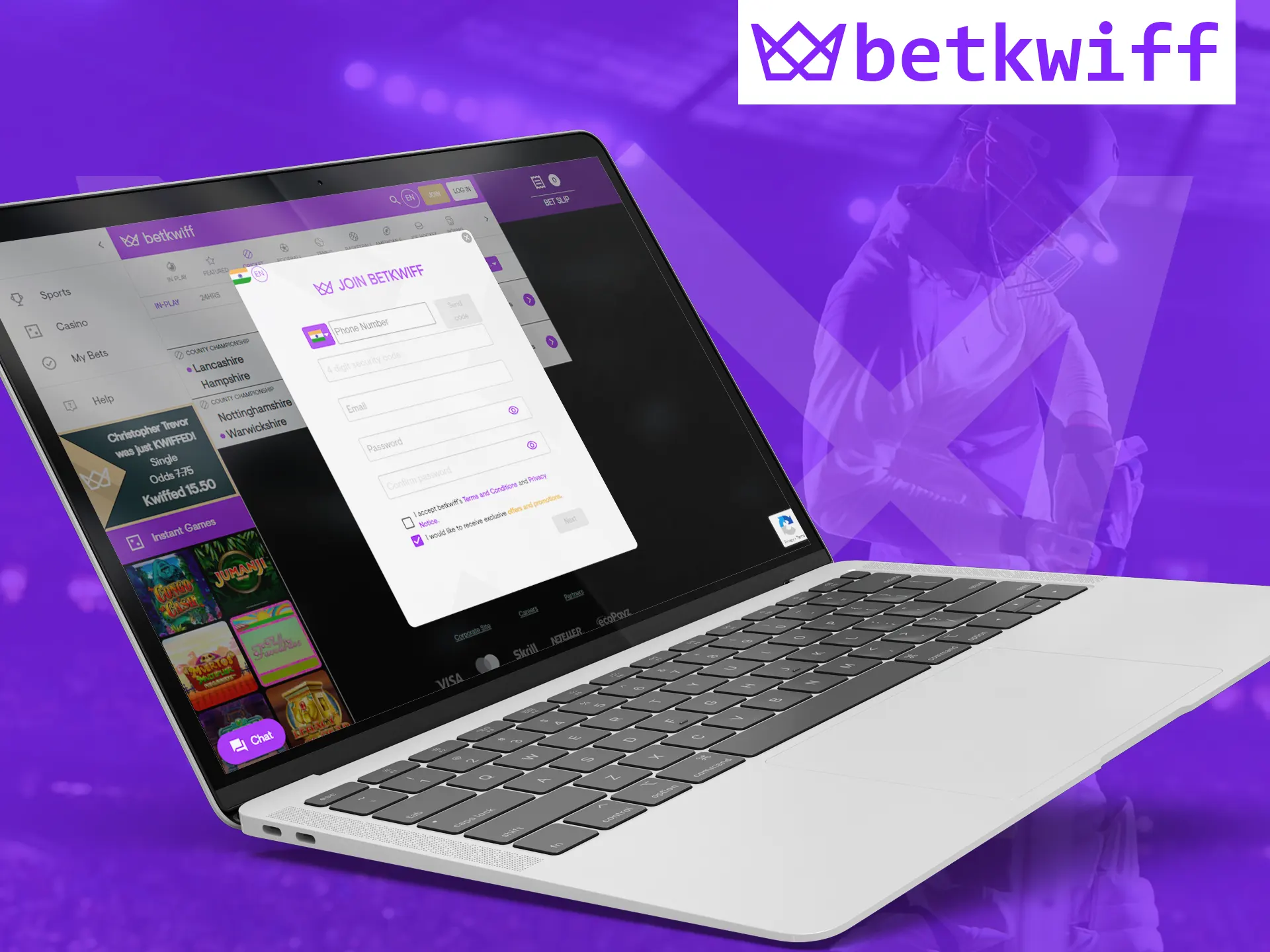 Complete a simple registration on Betkwiff.