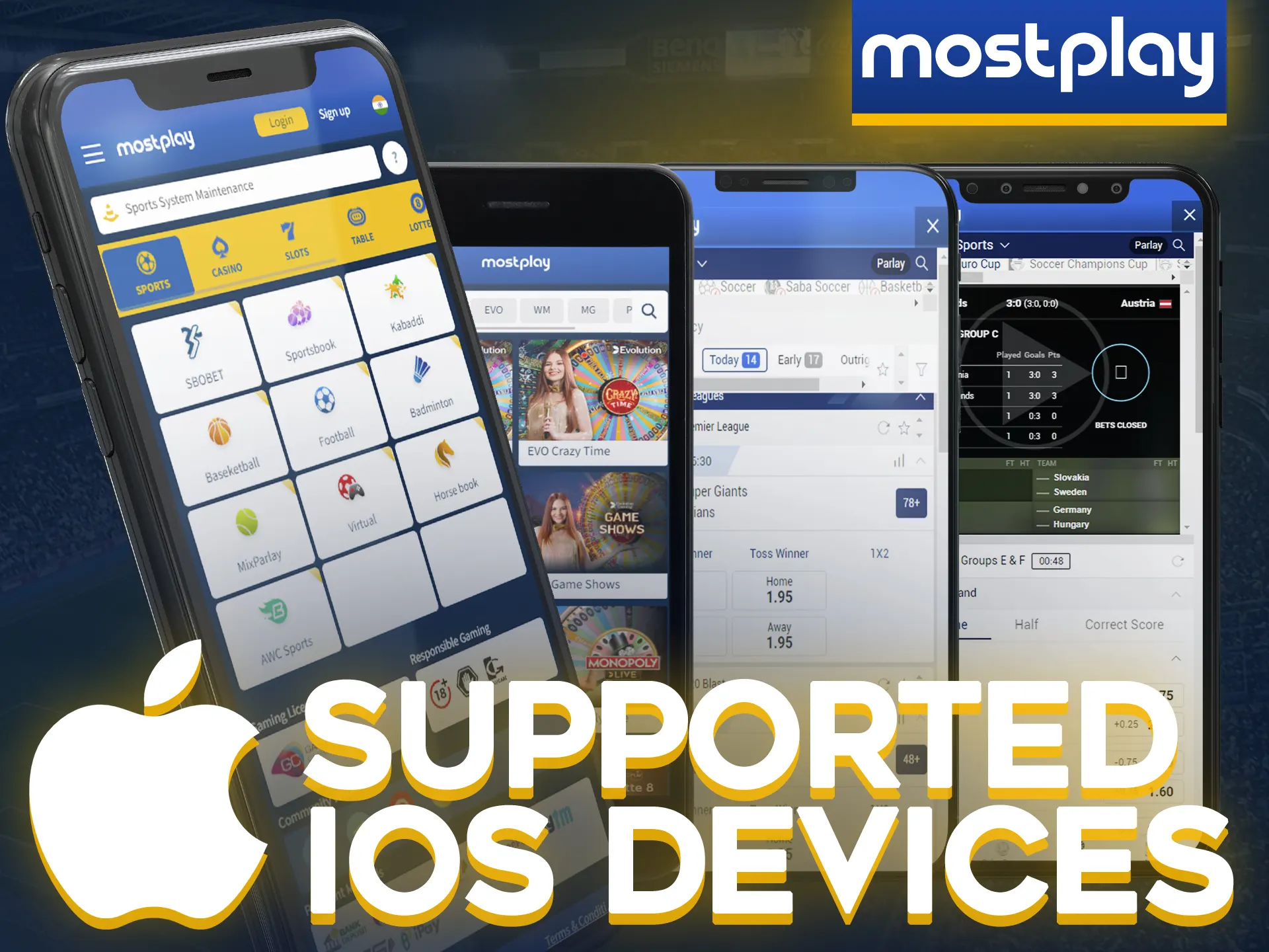 Mostplay app is supported by many iOS devices.