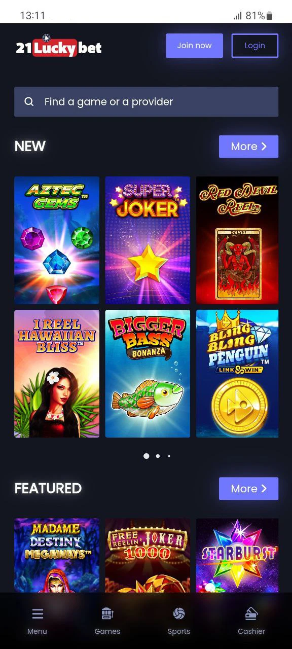 In 21luckybet app play casino games.