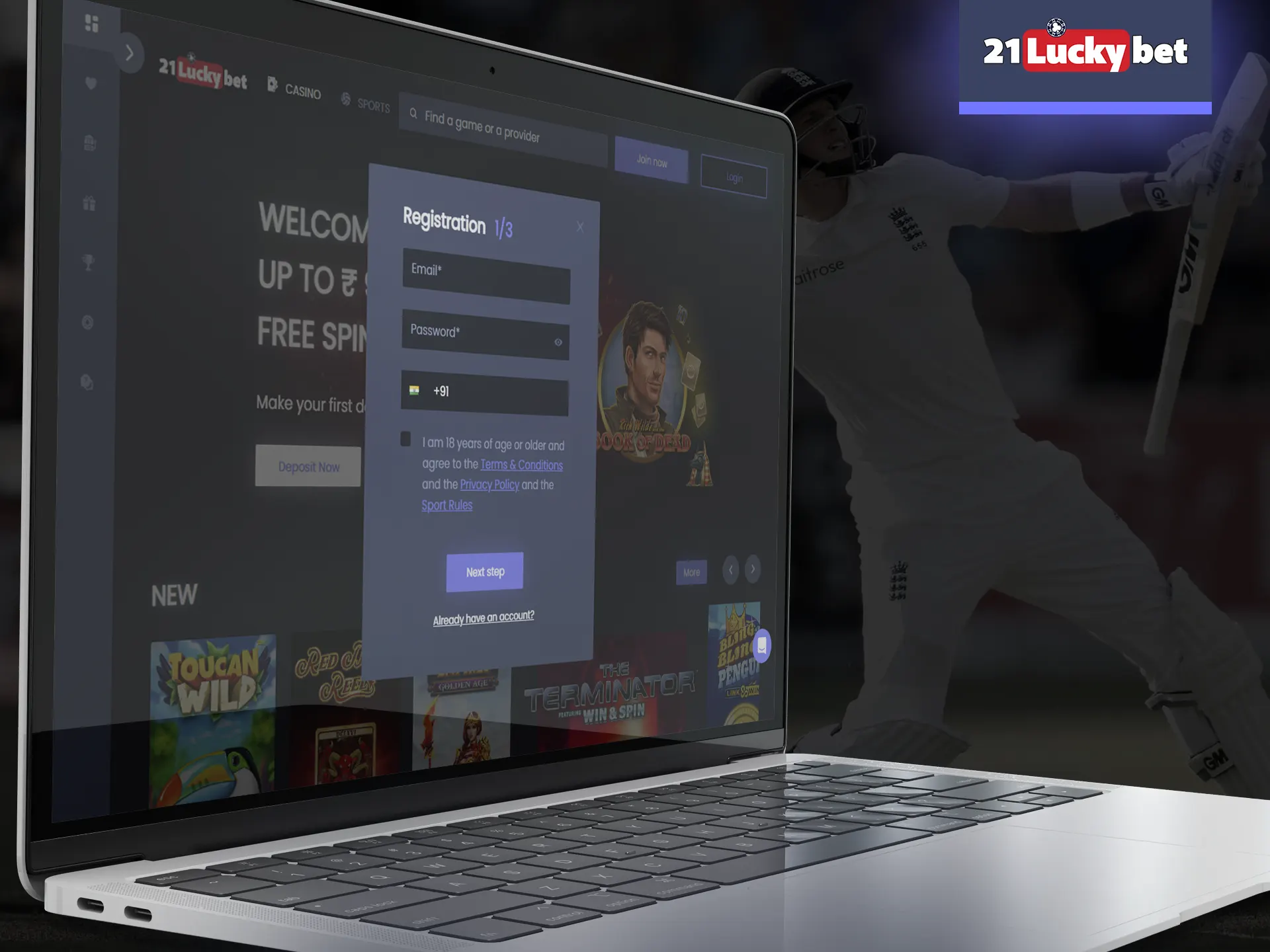 21luckybet has simple registration process for Indians.