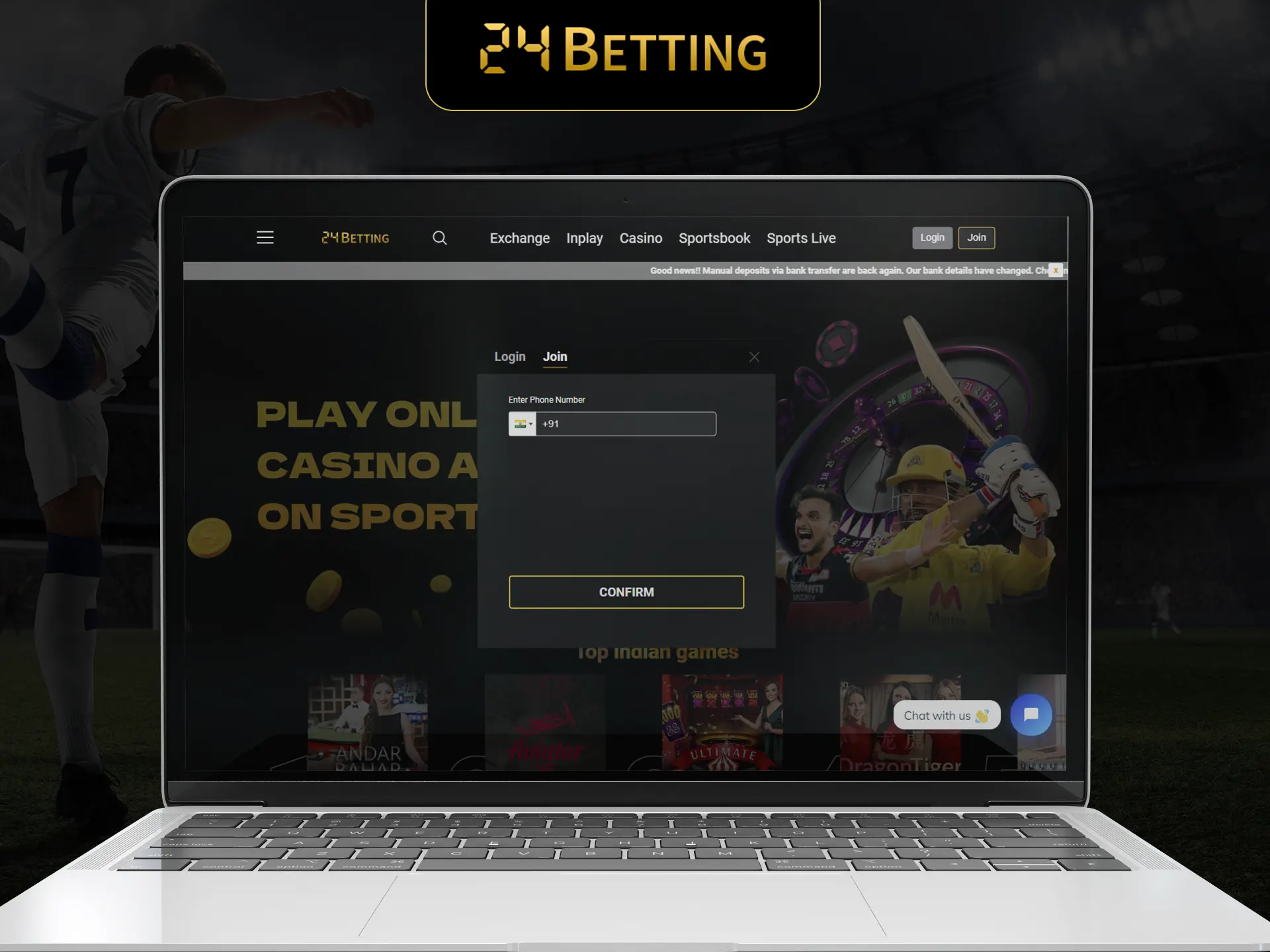 To start betting and gambling on 24betting, create an account.