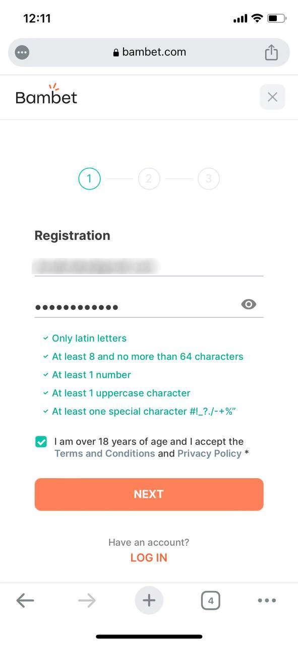 Complete a simple registration on the Bambet.