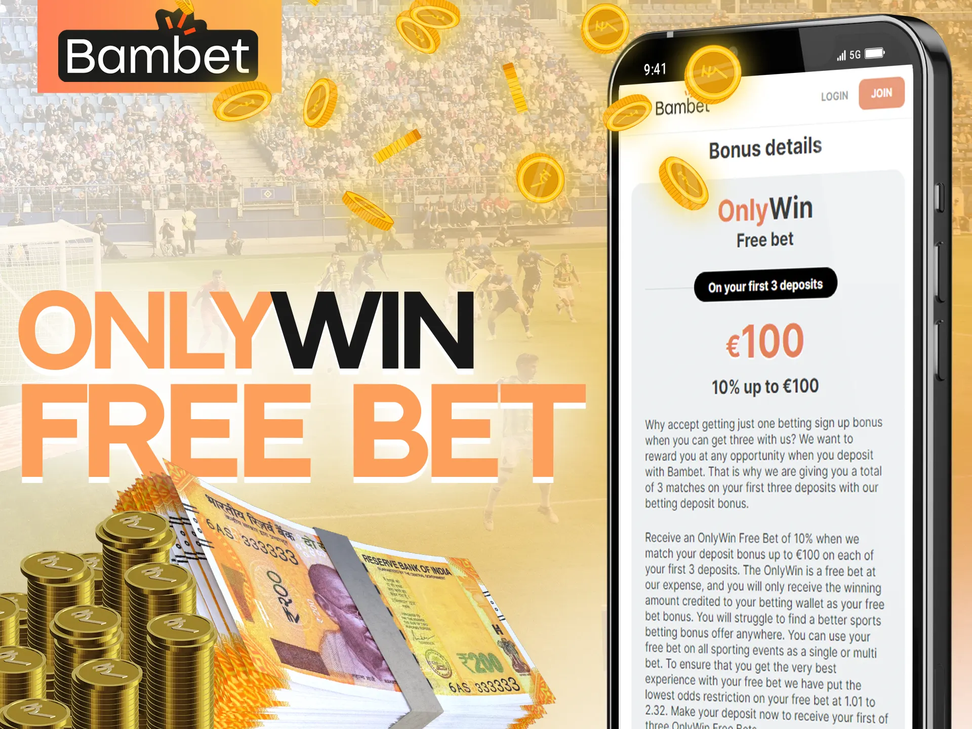 Use the OnlyWin bonus in Bambet app.