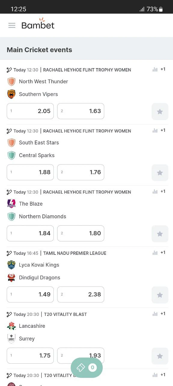 In the Bambet app, bet on cricket and other sports.