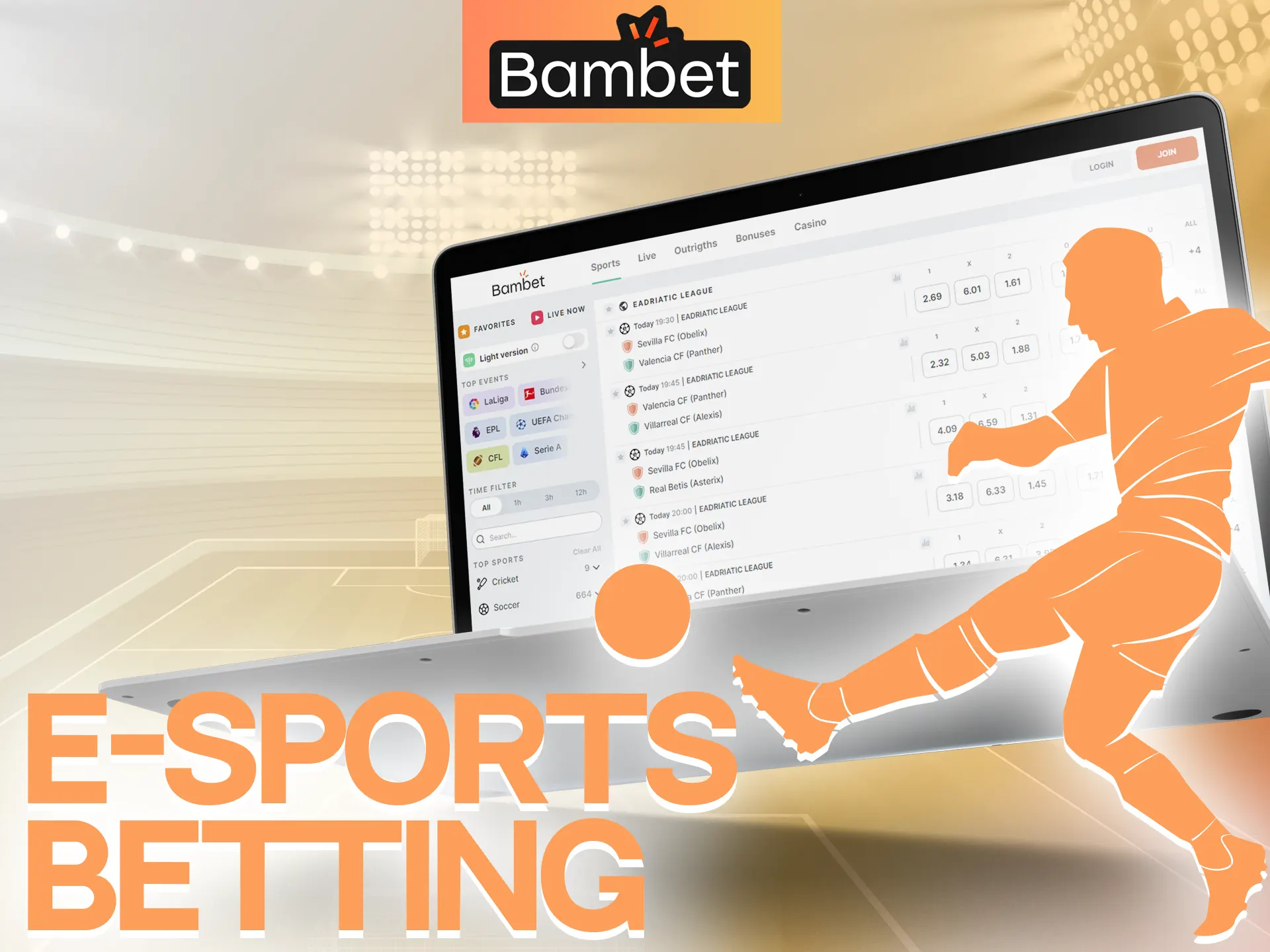 Betting on e-sports with Bambet is available to you.